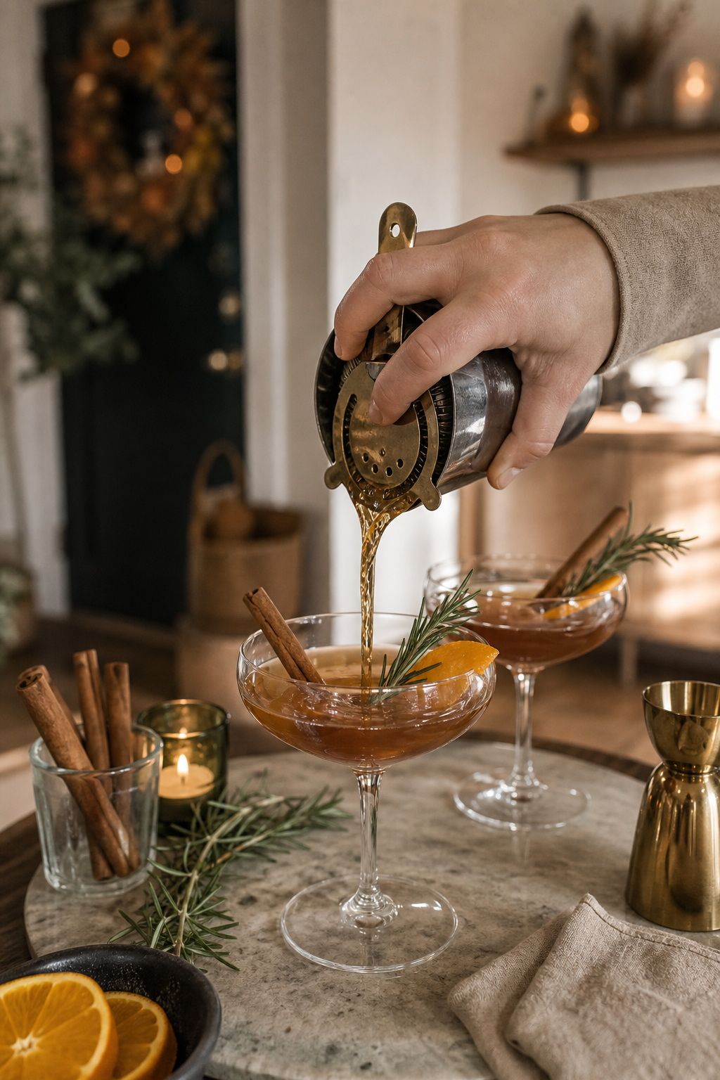 Pour a Signature Fall Cocktail for the Welcome small apartment idea for Top 18 Thoughtful Thanksgiving Hosting Ideas to Make Your Celebration Shine.