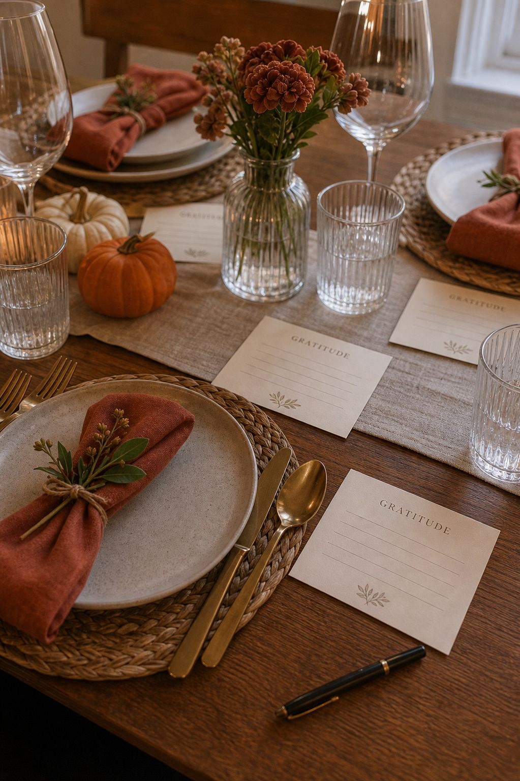 Add a Gratitude Card at Each Setting small apartment idea for Top 18 Thoughtful Thanksgiving Hosting Ideas to Make Your Celebration Shine.