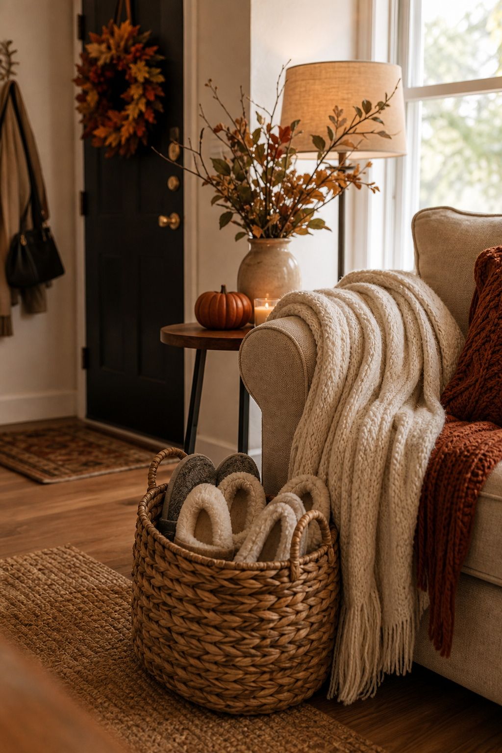 Set Out Slippers or Throws for a Cozy Cue small apartment idea for Top 18 Thoughtful Thanksgiving Hosting Ideas to Make Your Celebration Shine.