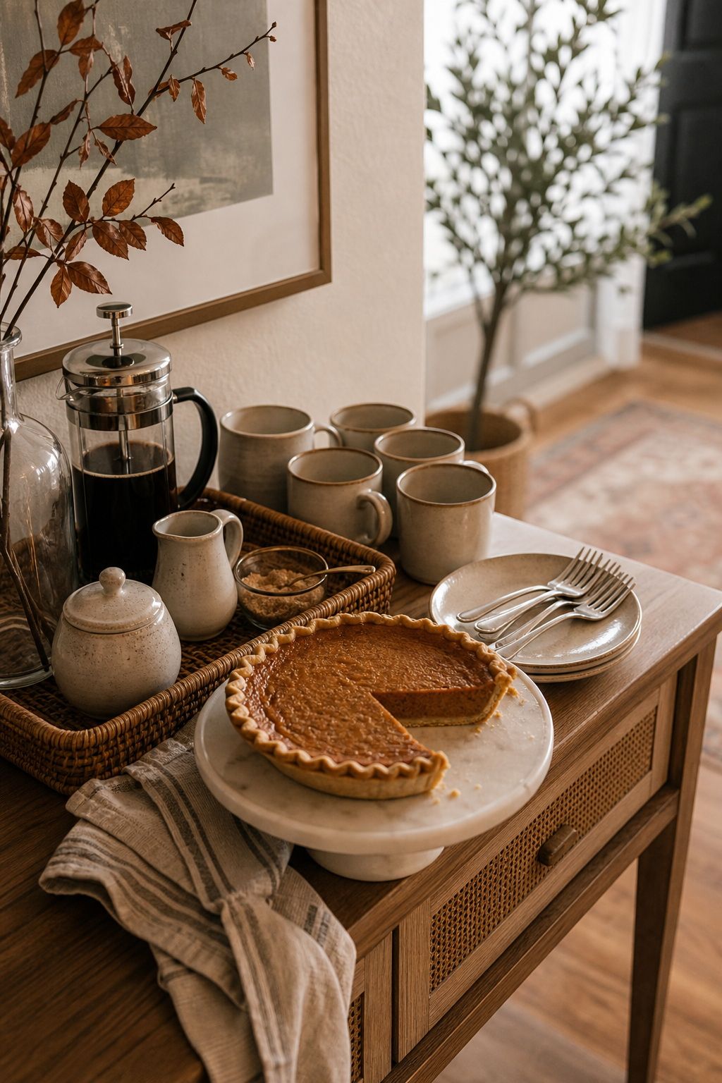Set Up a Coffee and Pie Station Separate From the Main Table small apartment idea for Top 18 Thoughtful Thanksgiving Hosting Ideas to Make Your Celebration Shine.