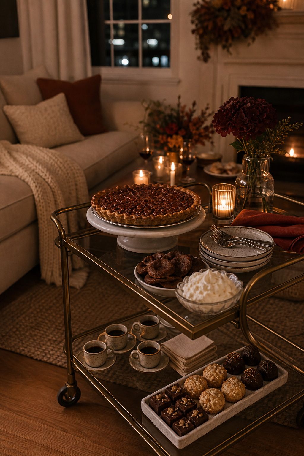 End the Night With a Pre-Set Dessert Cart small apartment idea for Top 18 Thoughtful Thanksgiving Hosting Ideas to Make Your Celebration Shine.