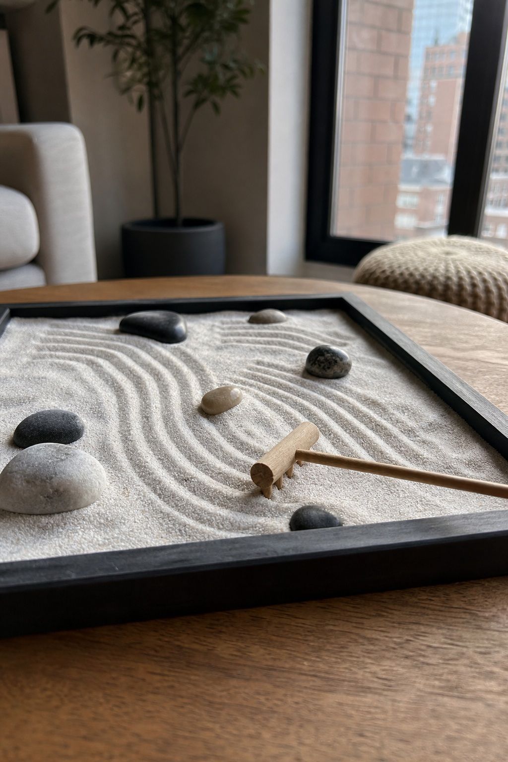 Add a Rake for the Raked-Line Pattern small apartment idea for Top 17 Zen Garden Home Decor Ideas for Small Apartments.