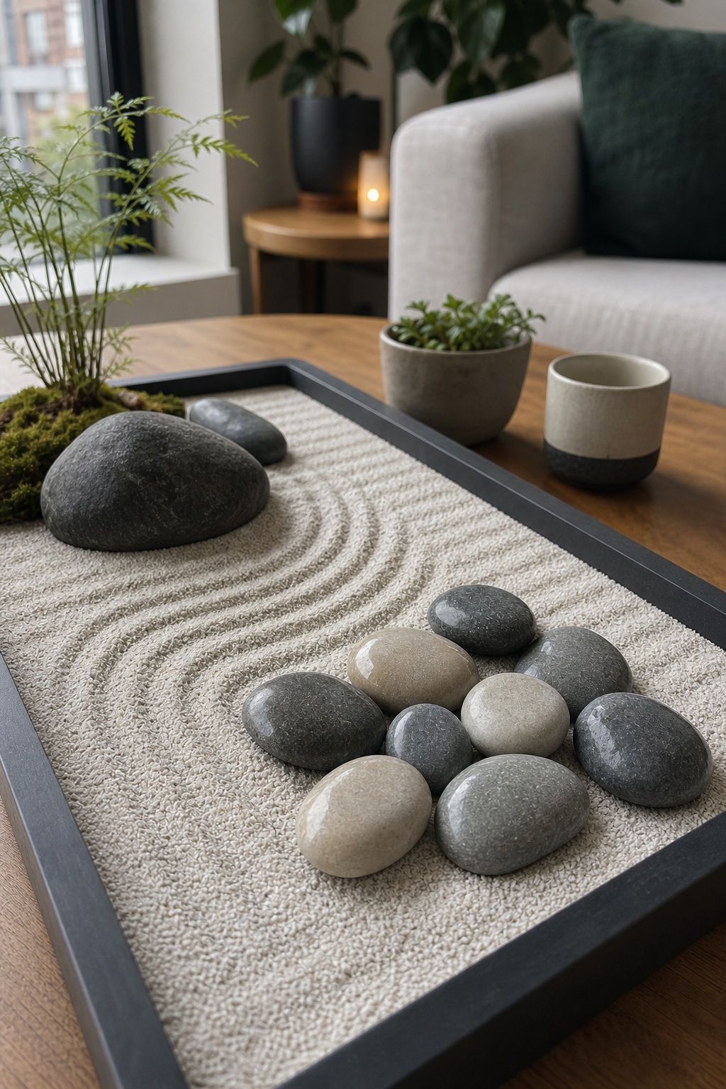 Use Smooth River Pebbles for Contrast small apartment idea for Top 17 Zen Garden Home Decor Ideas for Small Apartments.