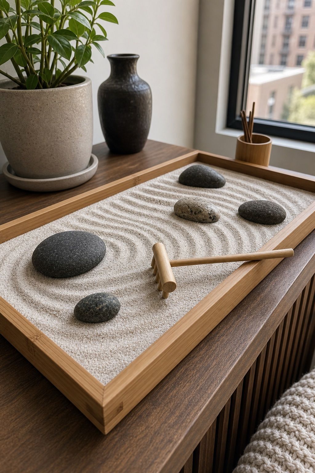 Add Natural Wood and Bamboo Accents small apartment idea for Top 17 Zen Garden Home Decor Ideas for Small Apartments.