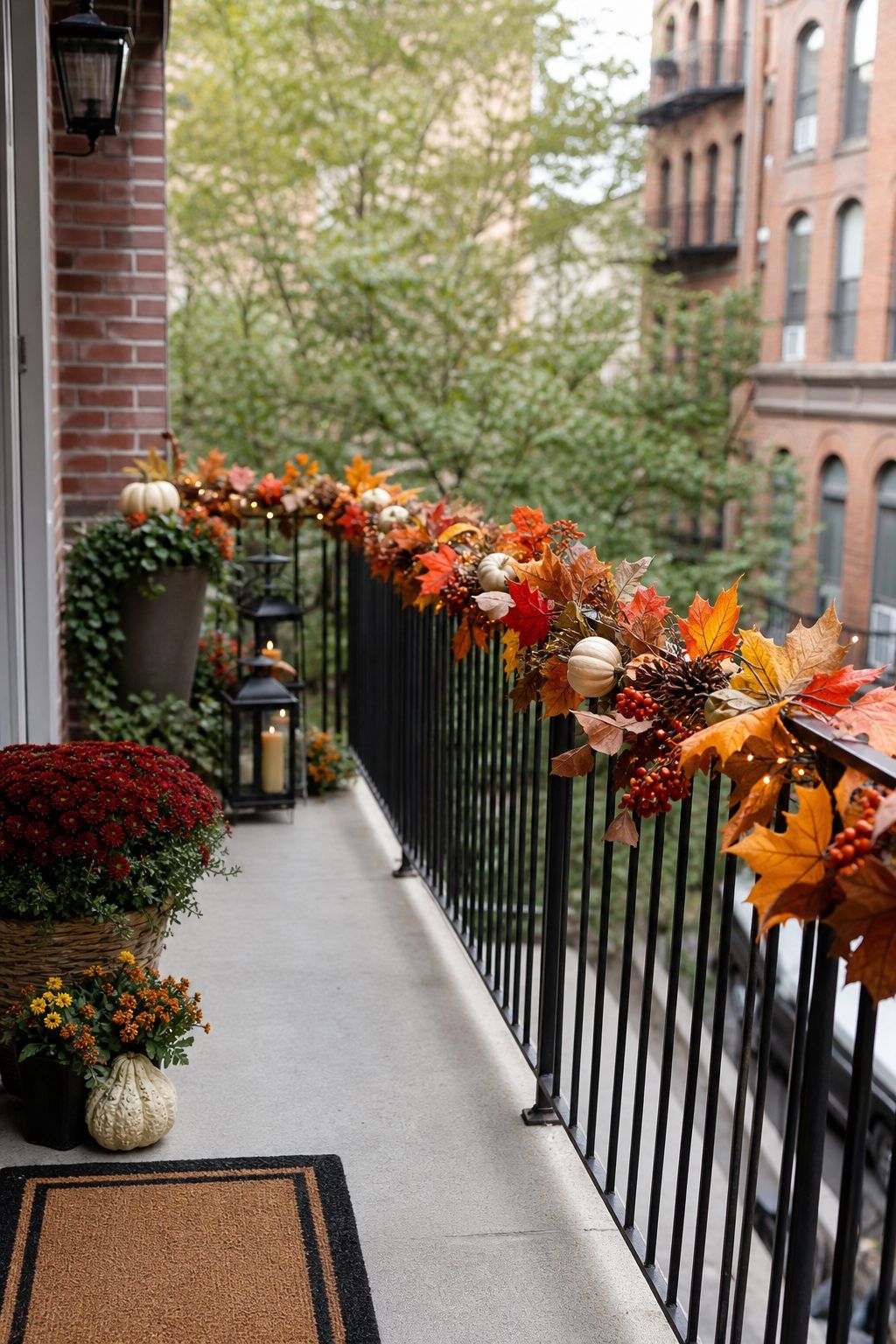 Decorate the Porch Railing small apartment idea for Top 18 Fall Porch Decor Ideas for Apartments and Small Outdoor Spaces.