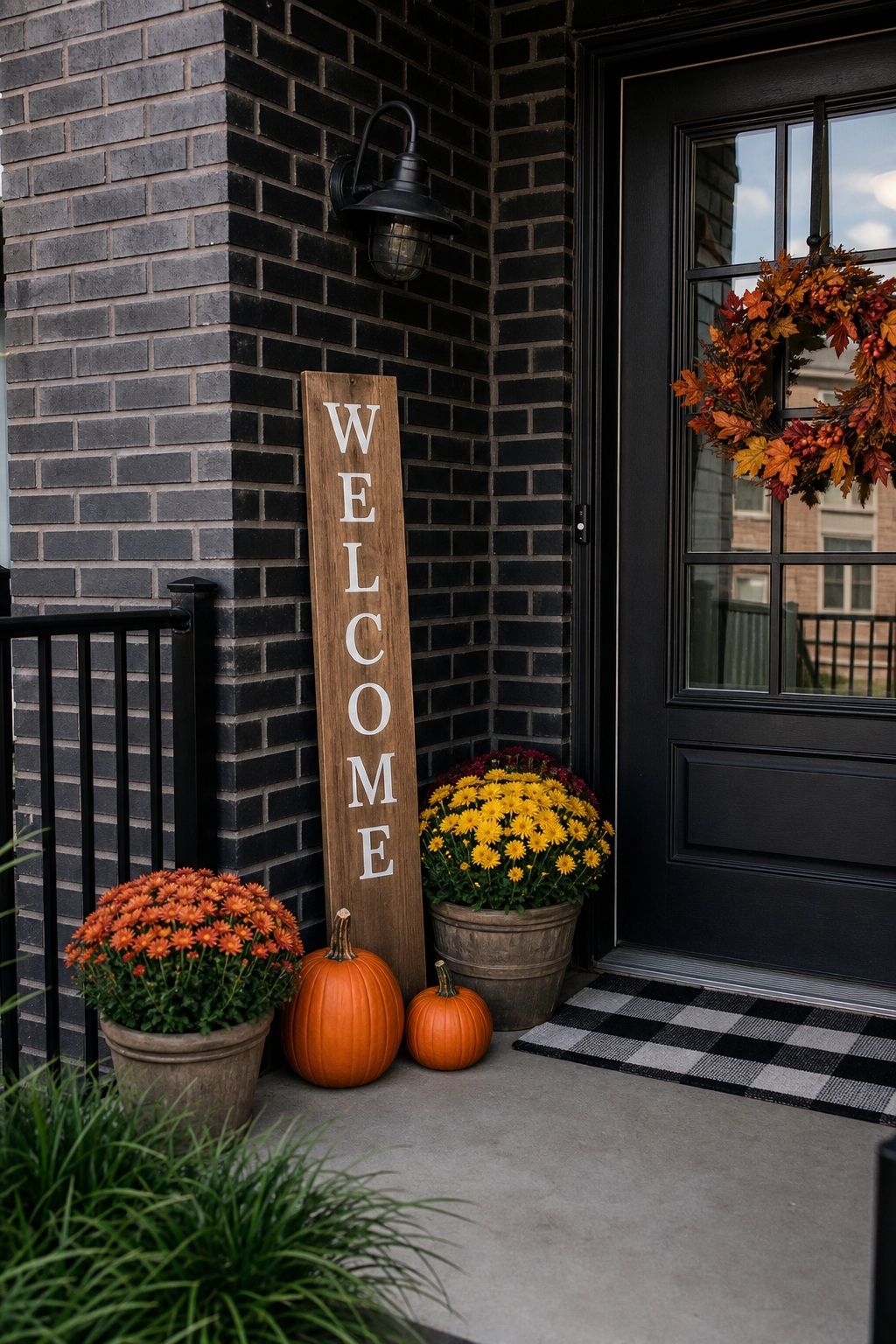 Add a Welcome Sign With Restraint small apartment idea for Top 18 Fall Porch Decor Ideas for Apartments and Small Outdoor Spaces.