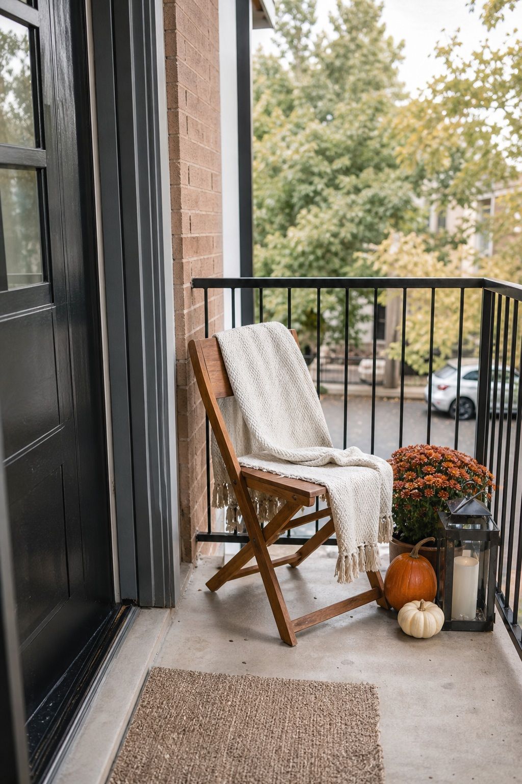 Pull a Real Chair Onto the Porch small apartment idea for Top 18 Fall Porch Decor Ideas for Apartments and Small Outdoor Spaces.