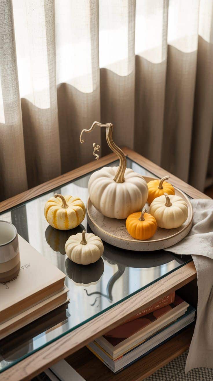Simple Halloween decor ideas to transform your home effortlessly with paper bats, mini pumpkins, spooky candle jars, skeleton hand utensil holders, and more.