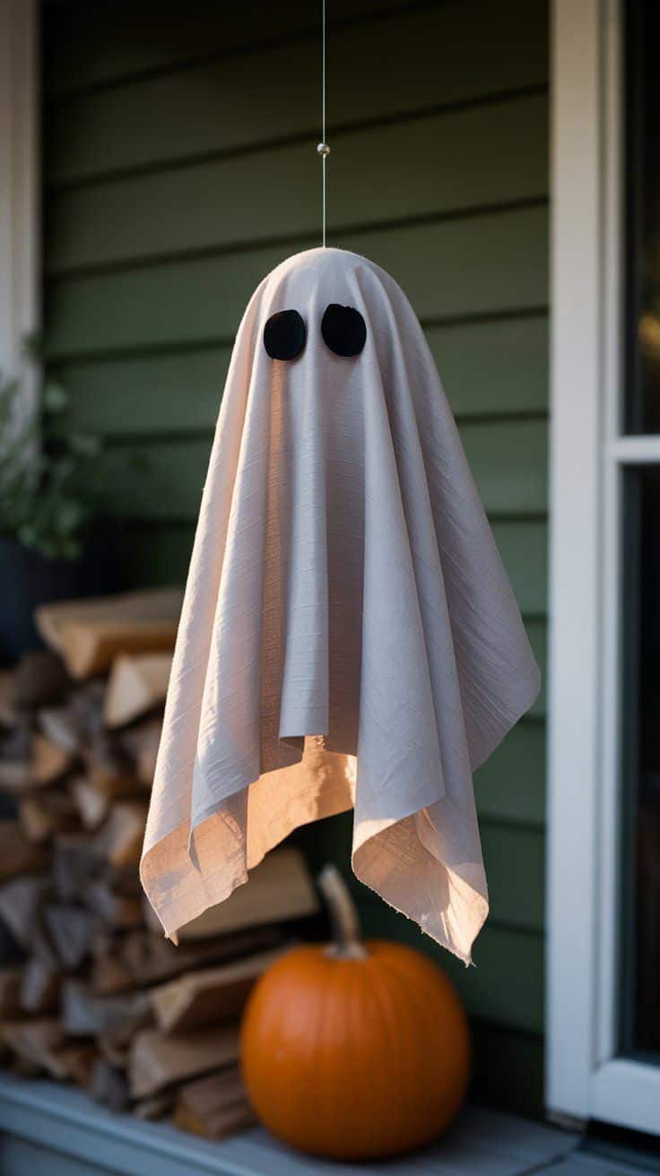 Small porch Halloween decor ideas to create a festive, spooky entrance with mini jack-o’-lanterns, black cat silhouettes, witch brooms, and more for a charming seasonal vibe.