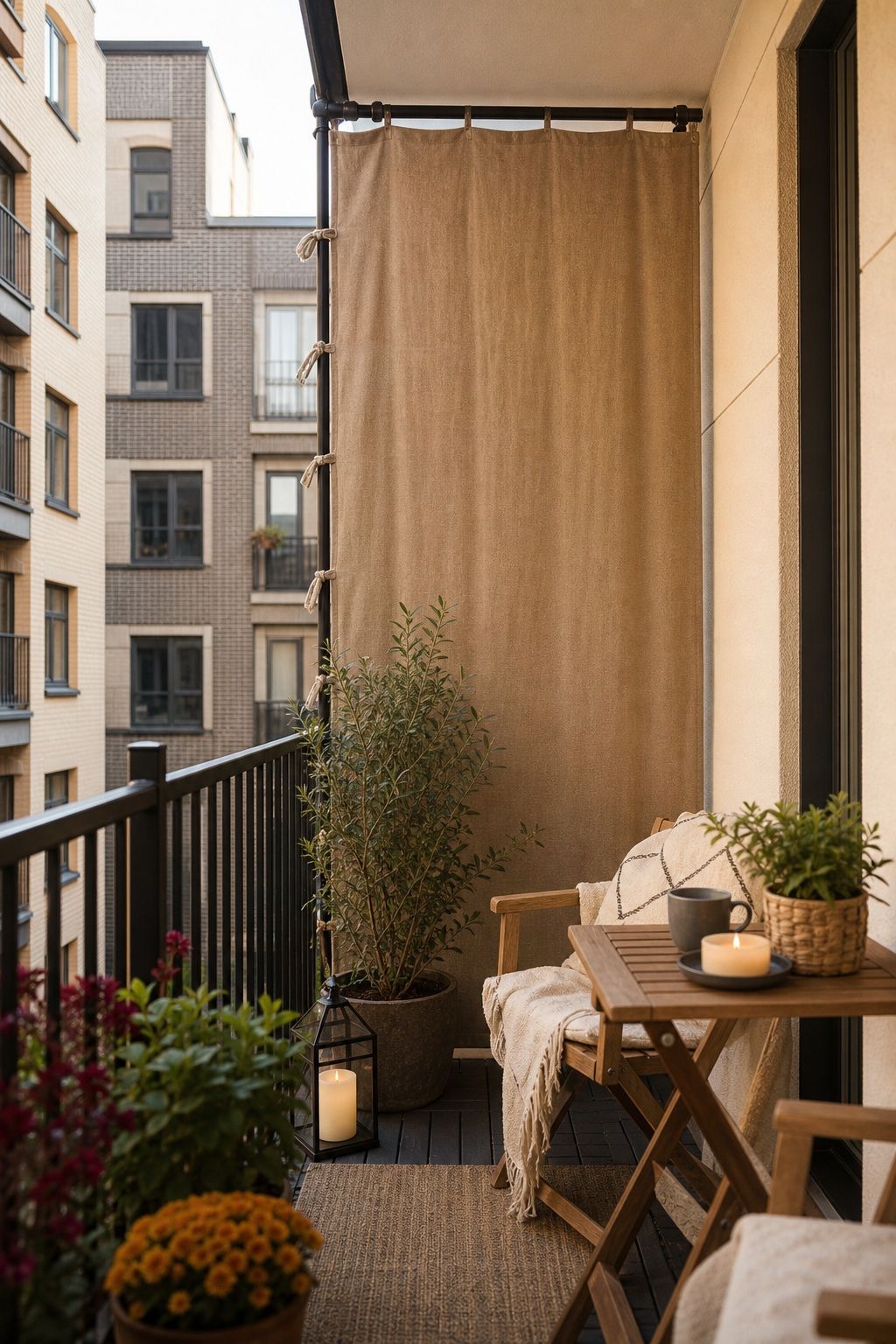 Use Textiles to Add Privacy small apartment idea for Top 17 Autumn Balcony Decor Ideas for Small Apartments.