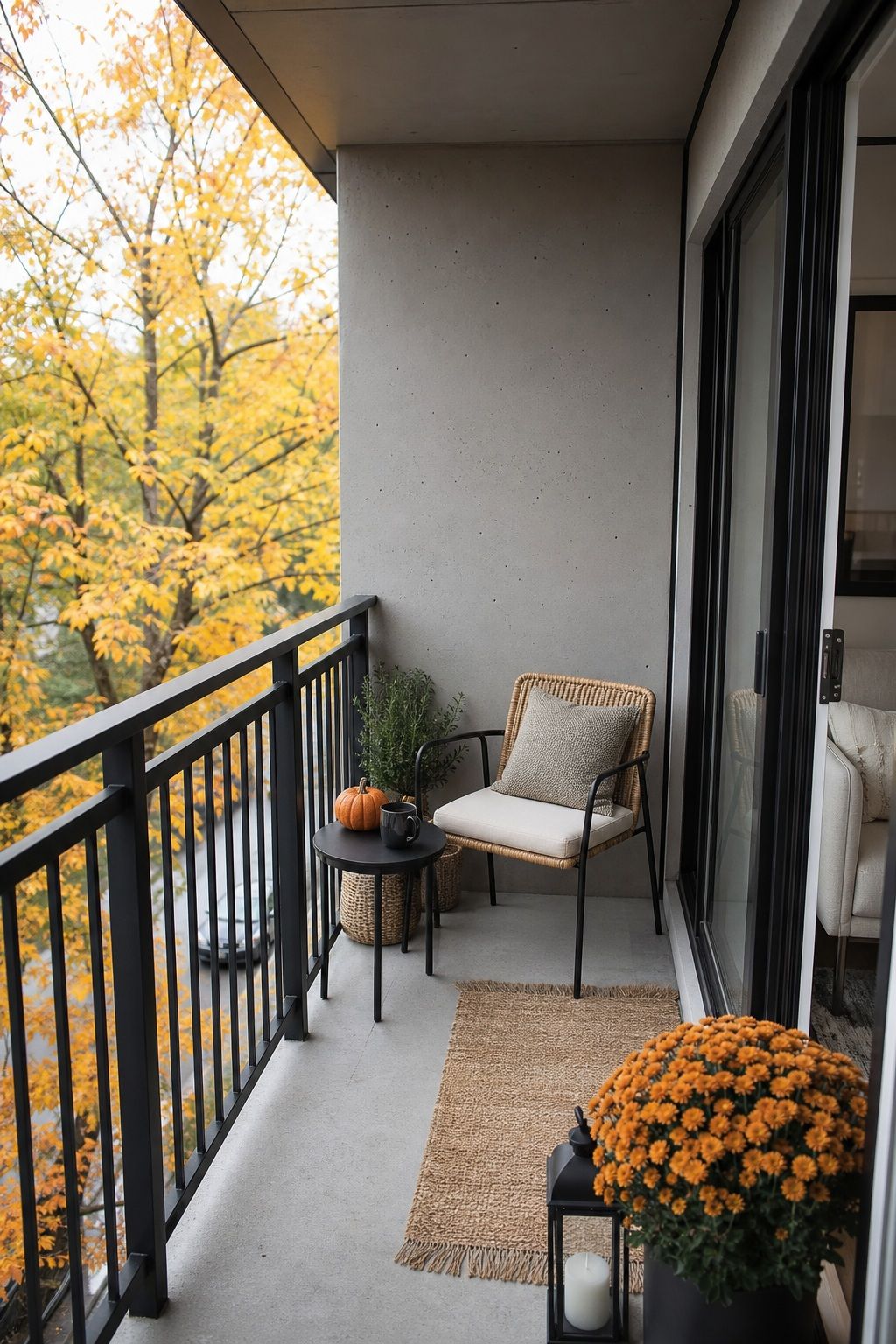 Match the Seating to the Square Footage small apartment idea for Top 17 Autumn Balcony Decor Ideas for Small Apartments.