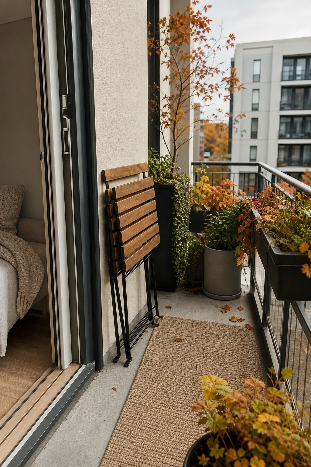 Choose Folding or Stackable Seating small apartment idea for Top 17 Autumn Balcony Decor Ideas for Small Apartments.