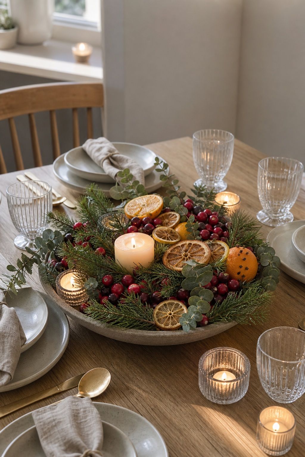 A Cranberry and Citrus Accent Centerpiece small apartment idea for Top 18 Fresh Christmas Decorations Centerpiece Ideas for Small Apartments.