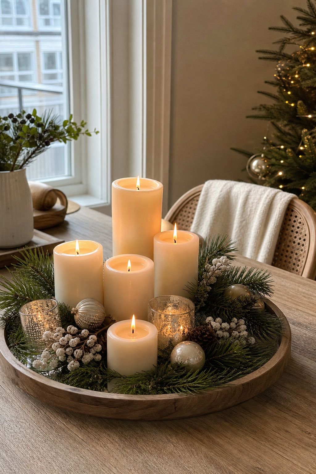 A Candle Cluster on a Mirrored or Wood Tray small apartment idea for Top 18 Fresh Christmas Decorations Centerpiece Ideas for Small Apartments.