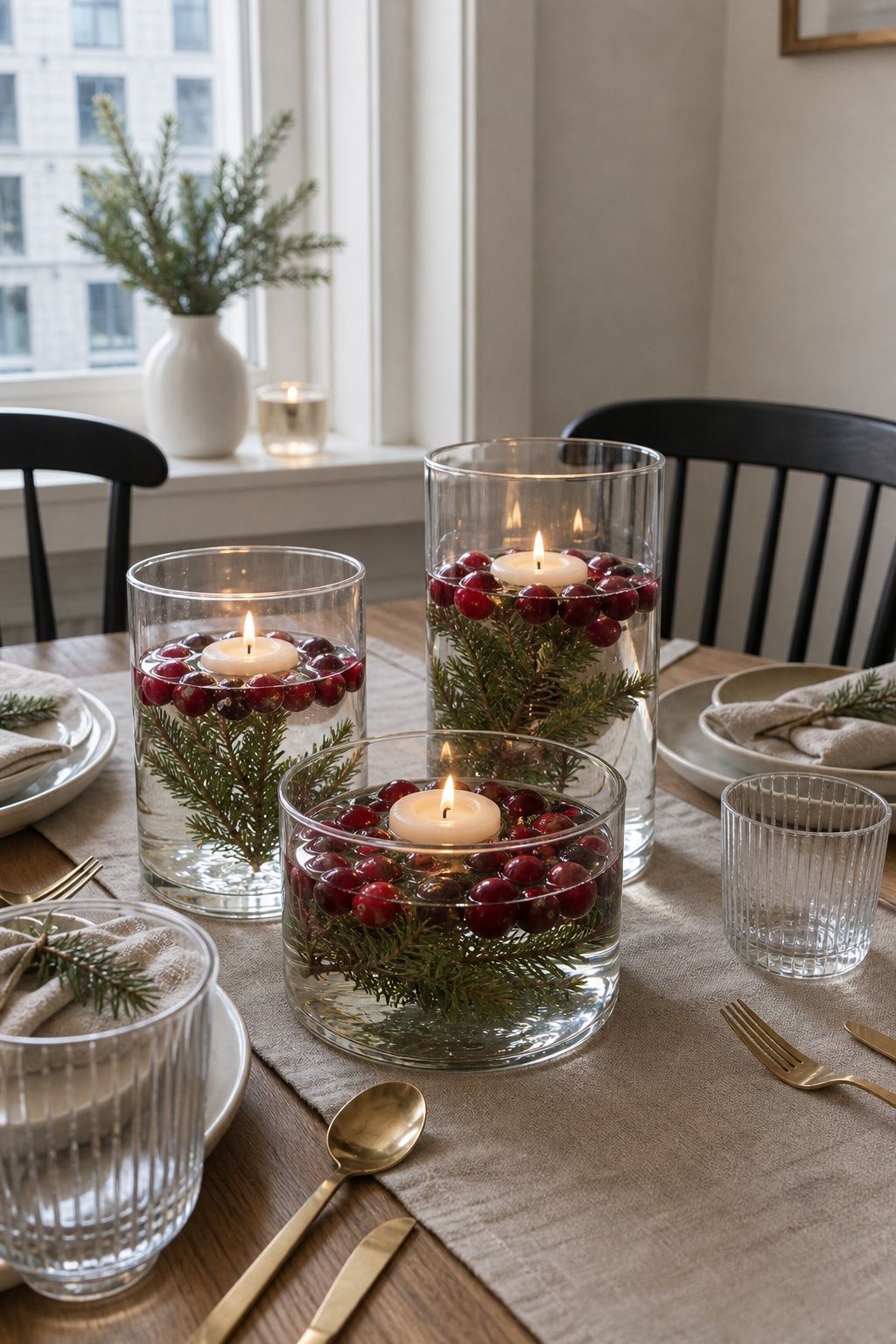 Floating Candles With Cranberries small apartment idea for Top 18 Fresh Christmas Decorations Centerpiece Ideas for Small Apartments.