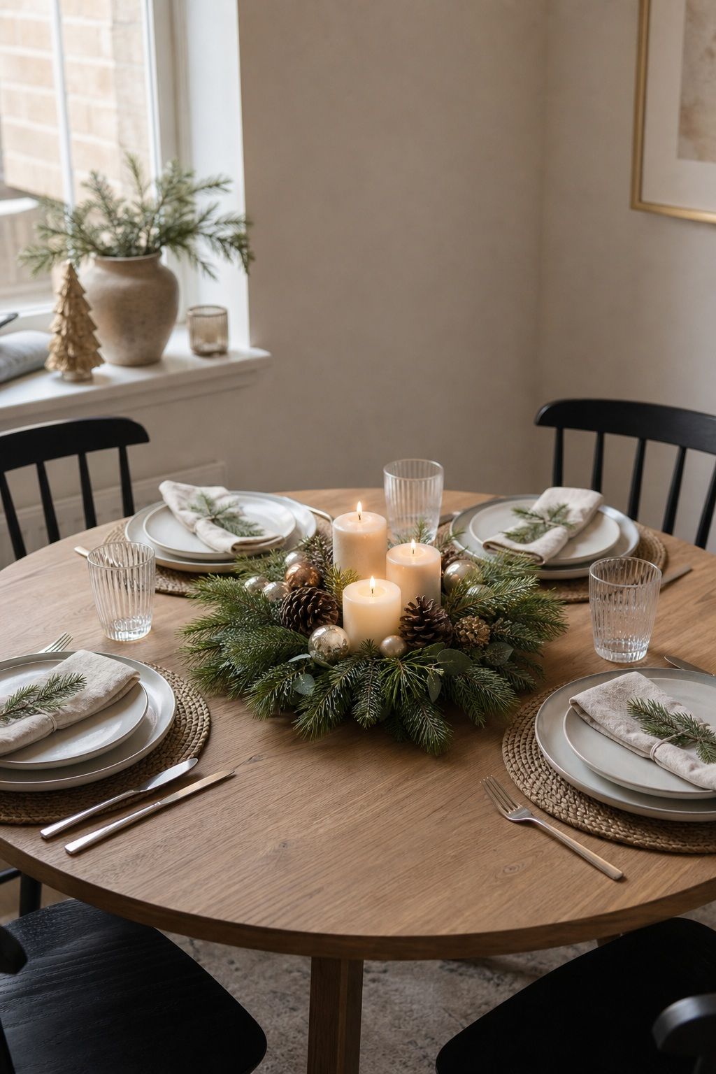 For a Round Table, Build a Tight Central Cluster small apartment idea for Top 18 Fresh Christmas Decorations Centerpiece Ideas for Small Apartments.