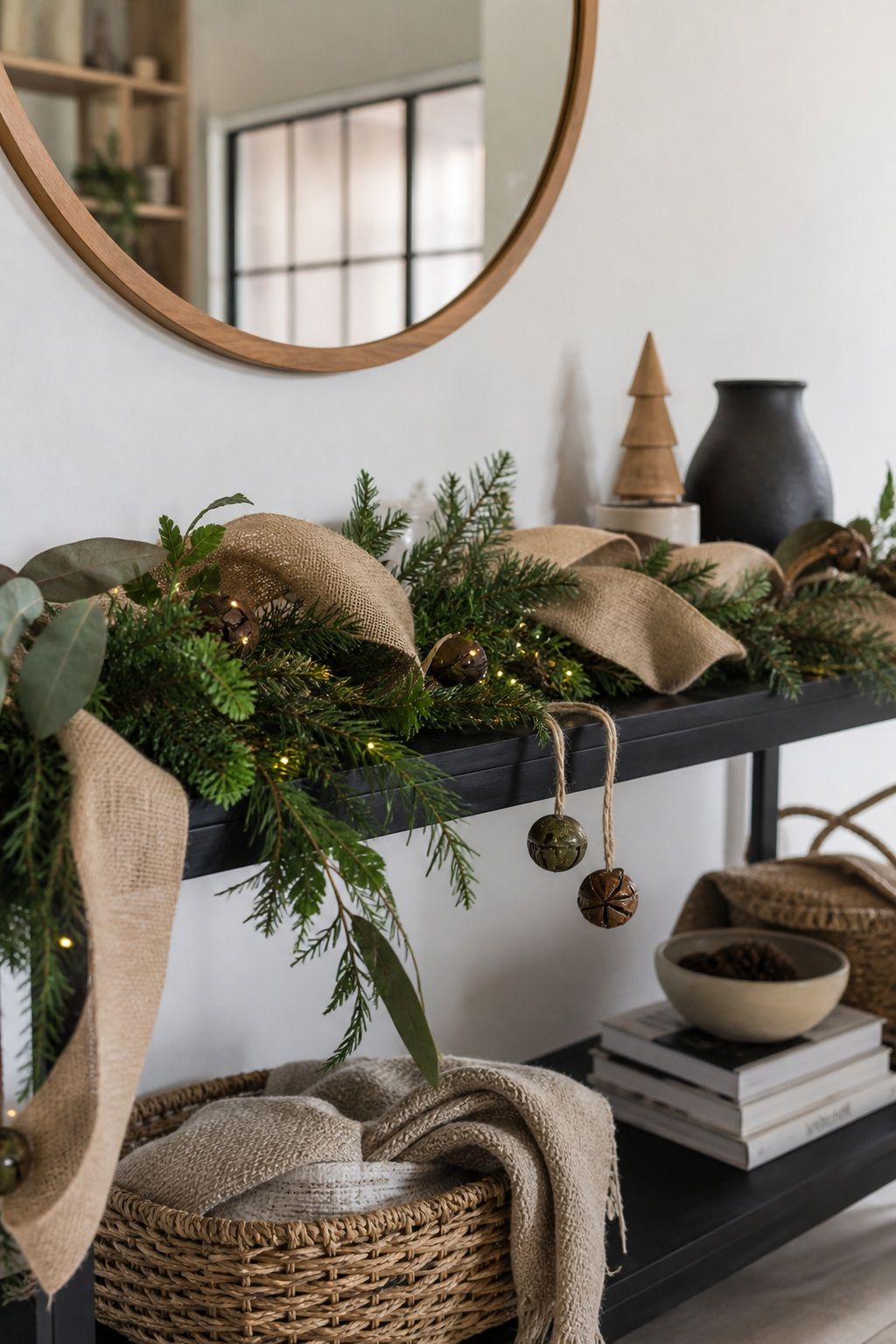 Layer a Burlap and Greenery Garland small apartment idea for Top 17 Classic Rustic Christmas Decorations With a Modern Twist for Small Apartments.