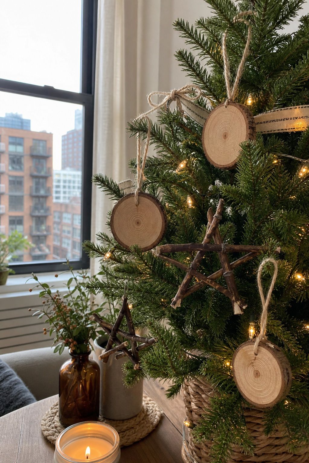 Add Wood Slice and Twig Ornaments small apartment idea for Top 17 Classic Rustic Christmas Decorations With a Modern Twist for Small Apartments.