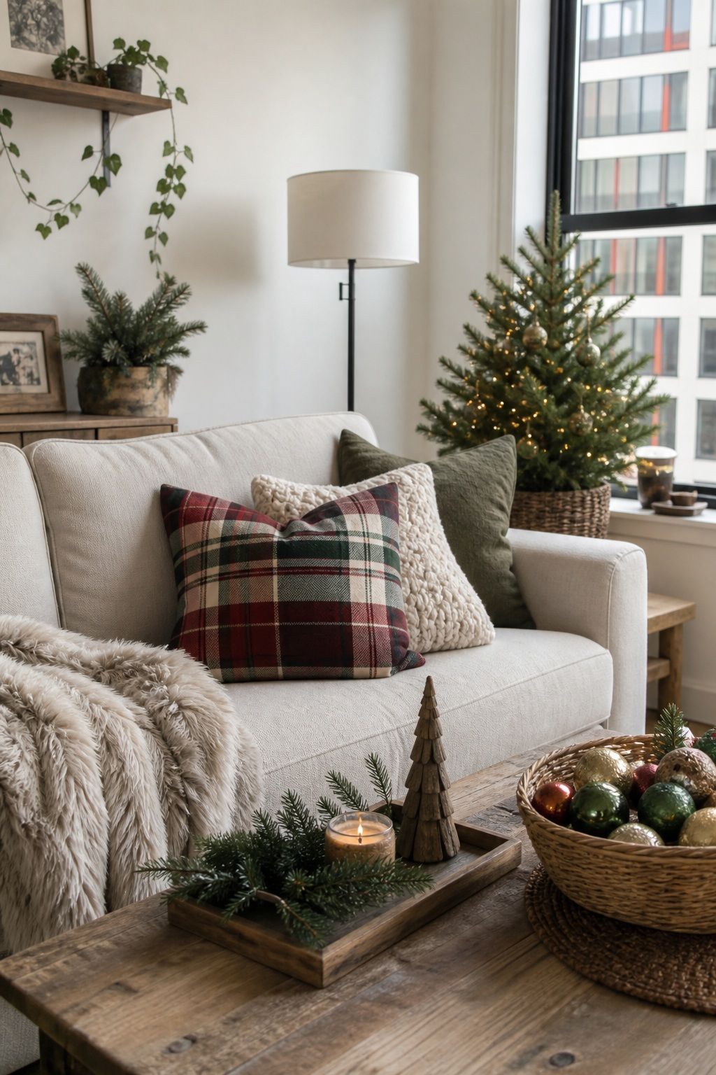 Use Plaid as an Accent, Not the Whole Room small apartment idea for Top 17 Classic Rustic Christmas Decorations With a Modern Twist for Small Apartments.