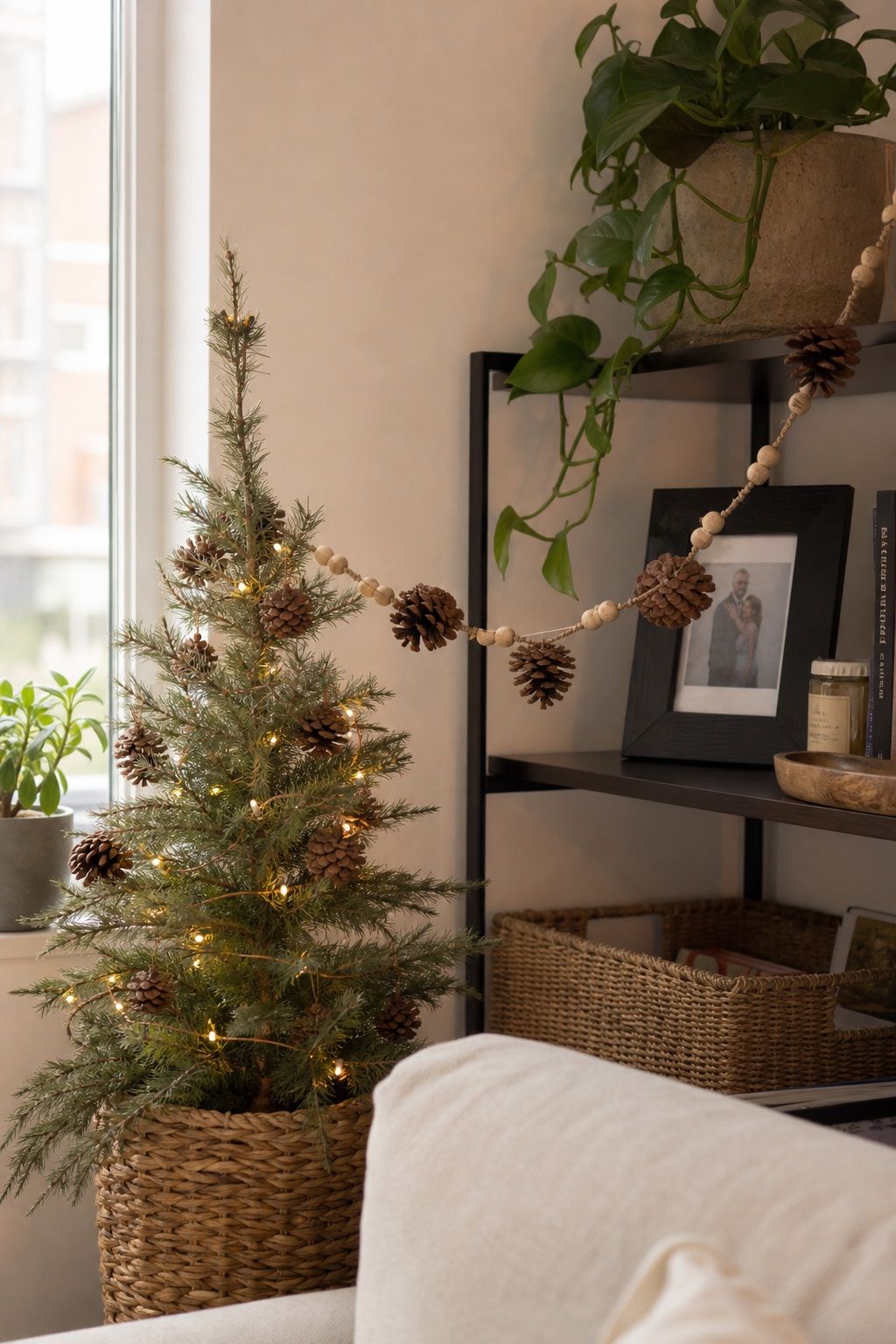 String a Pinecone or Wood Bead Garland small apartment idea for Top 17 Classic Rustic Christmas Decorations With a Modern Twist for Small Apartments.
