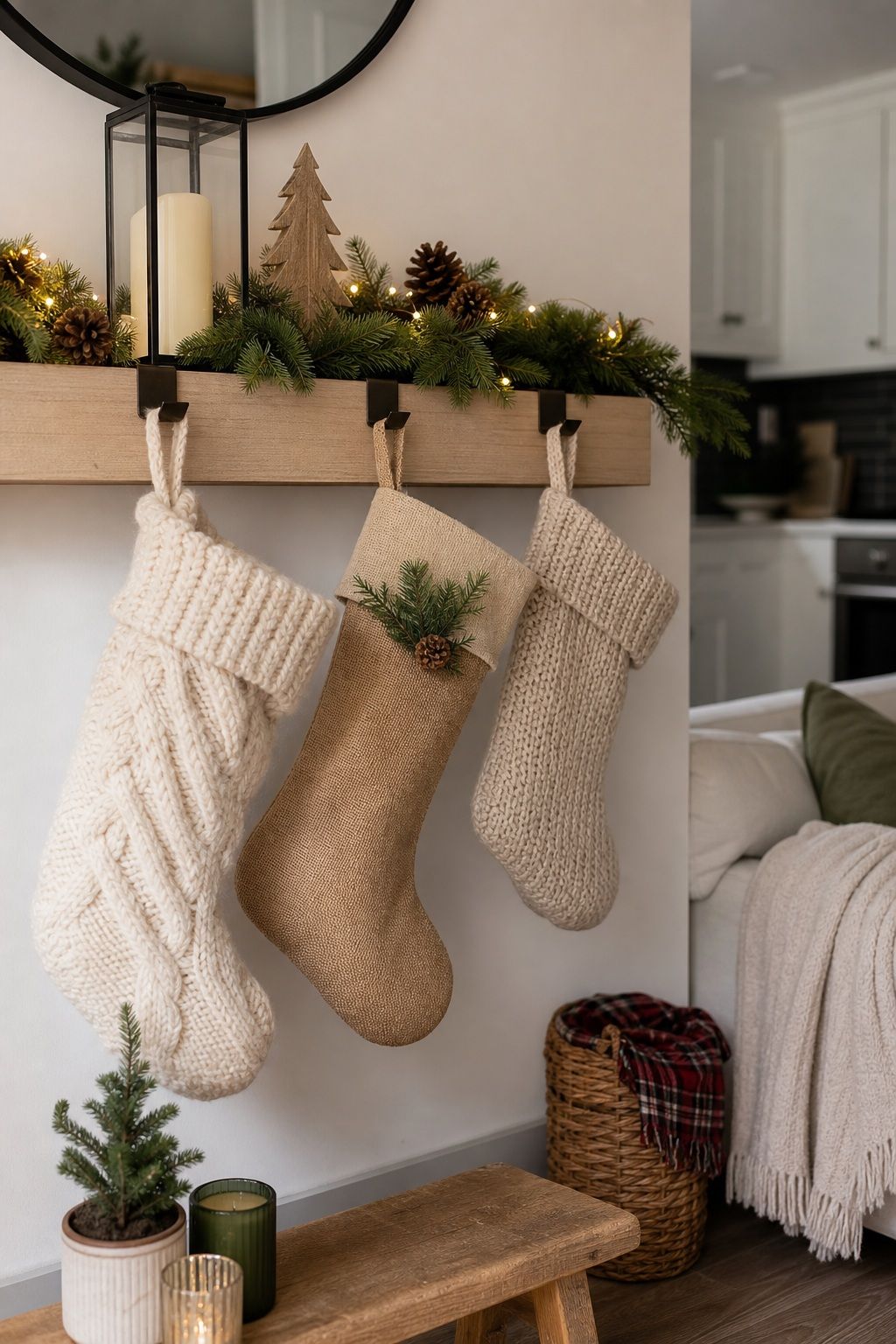 Hang Cozy Knit or Burlap Stockings small apartment idea for Top 17 Classic Rustic Christmas Decorations With a Modern Twist for Small Apartments.