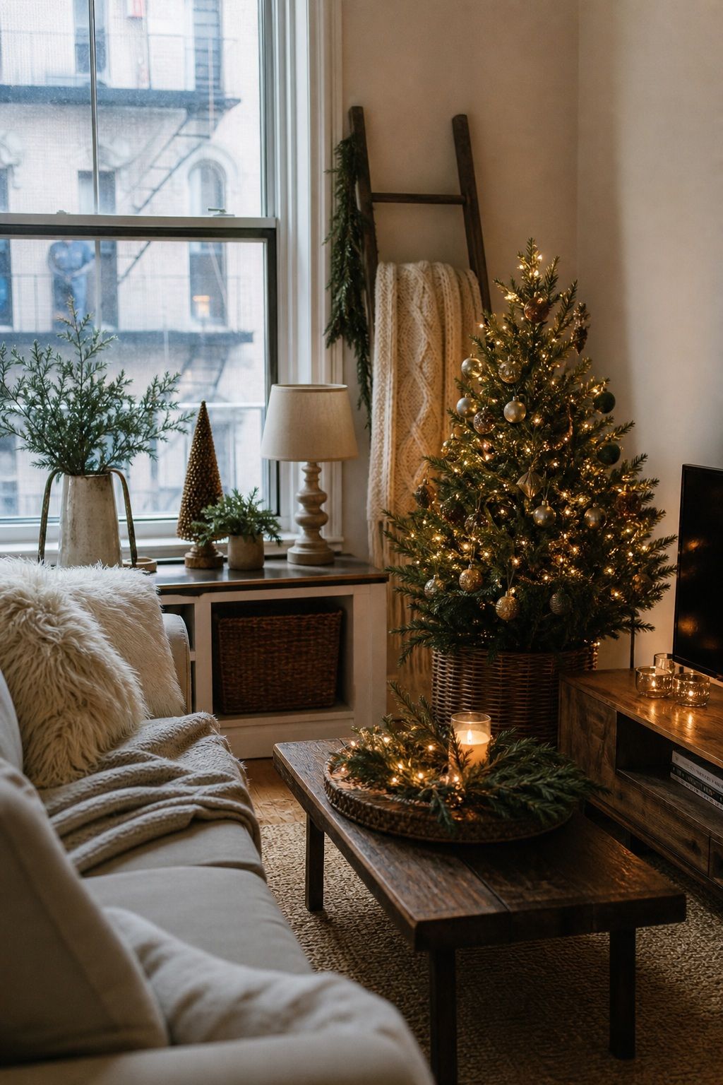Add Warm, Layered Lighting small apartment idea for Top 17 Classic Rustic Christmas Decorations With a Modern Twist for Small Apartments.