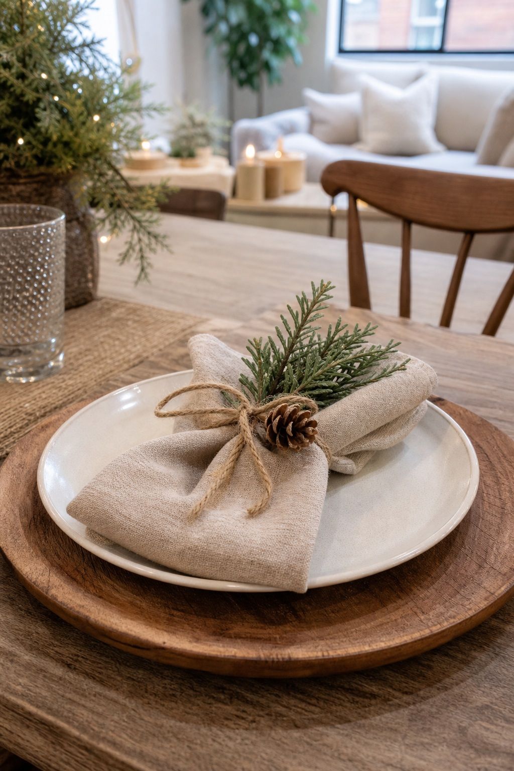 Use Cloth Napkins With a Simple Natural Tie small apartment idea for Top 17 Classic Rustic Christmas Decorations With a Modern Twist for Small Apartments.