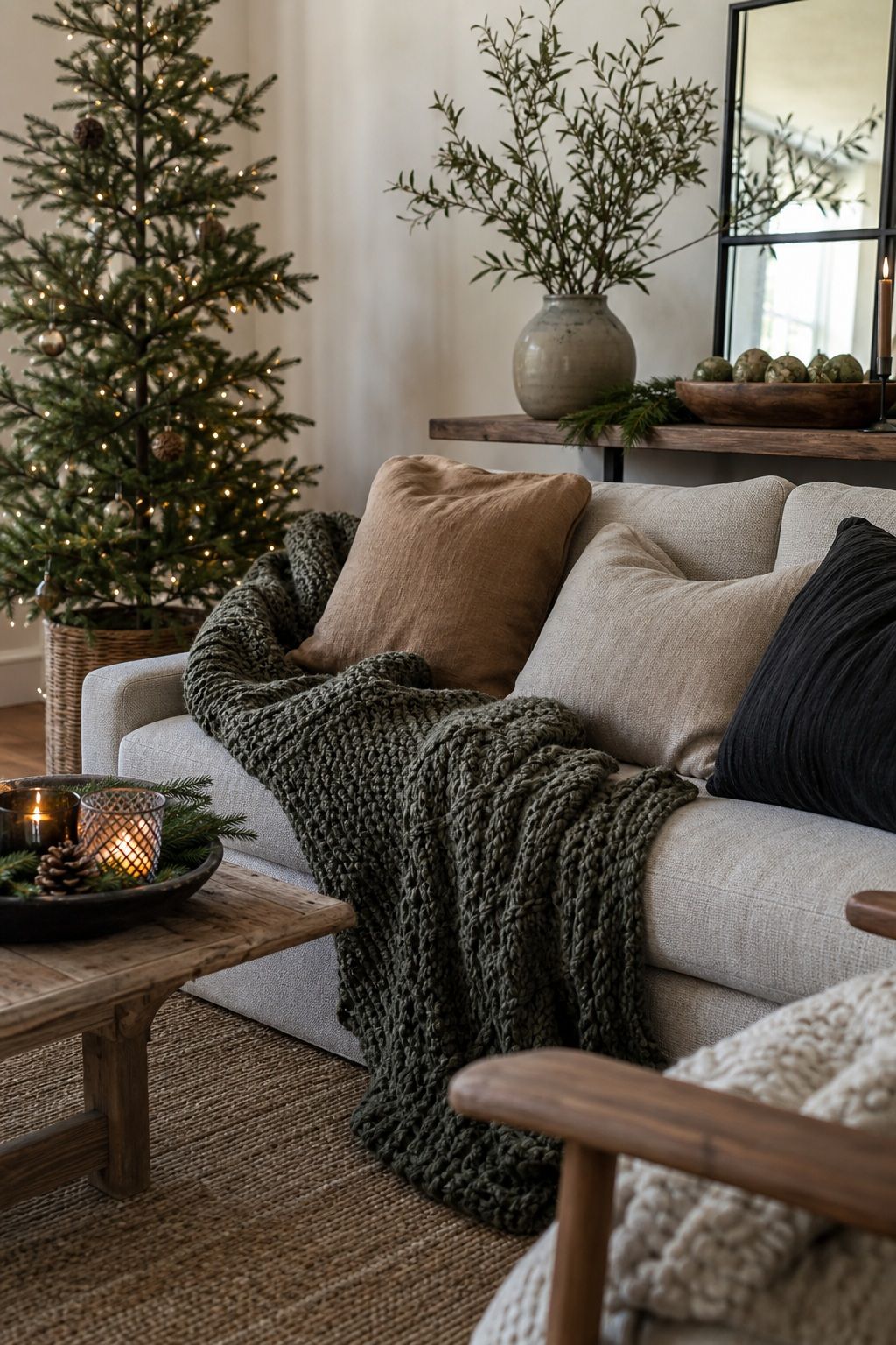 Layer Cozy Textiles in Modern Tones small apartment idea for Top 17 Classic Rustic Christmas Decorations With a Modern Twist for Small Apartments.