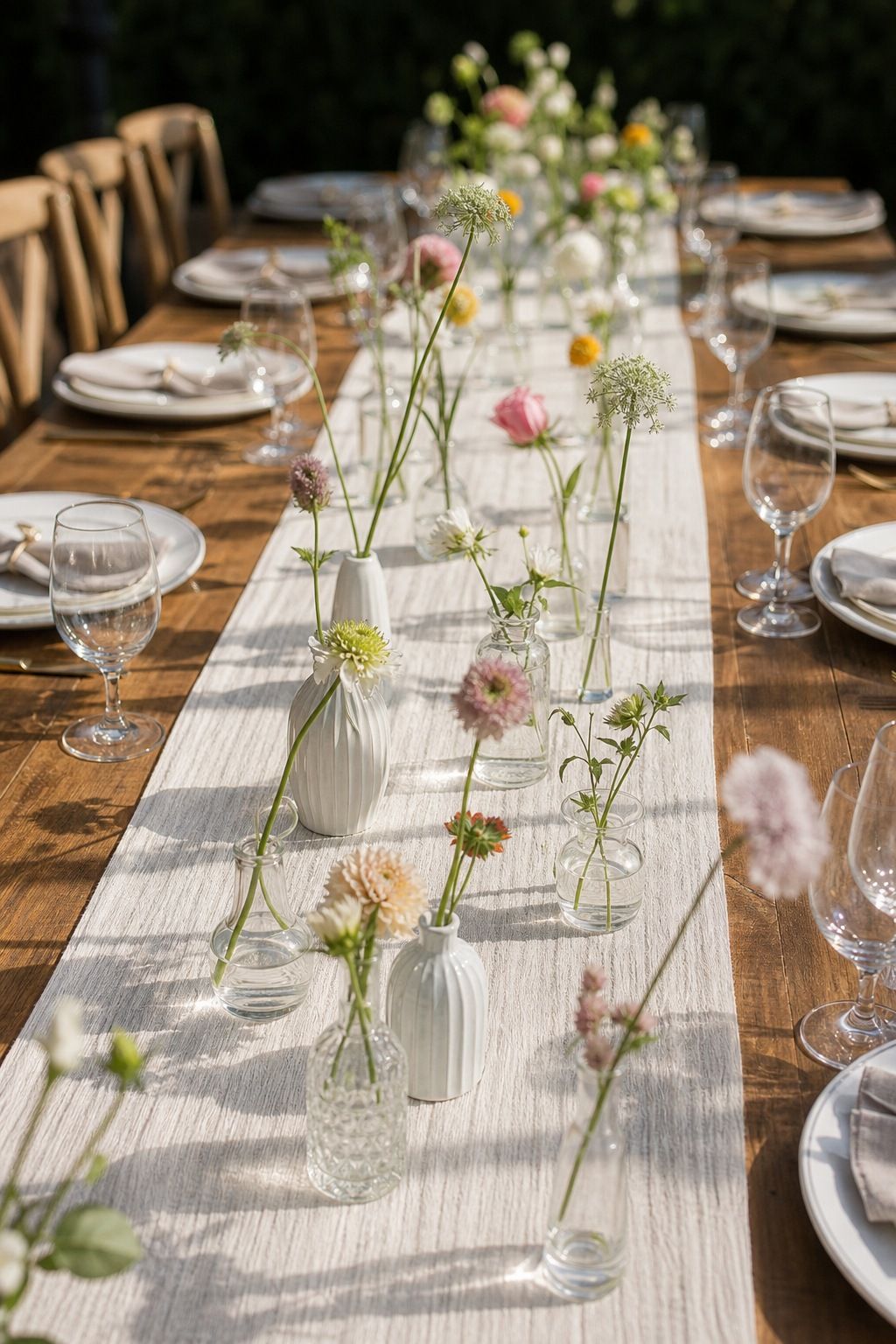 Use Bud Vases With Single-Stem Florals small apartment idea for Top 18 Summer Wedding Aesthetic Ideas That Look Curated Without Trying.