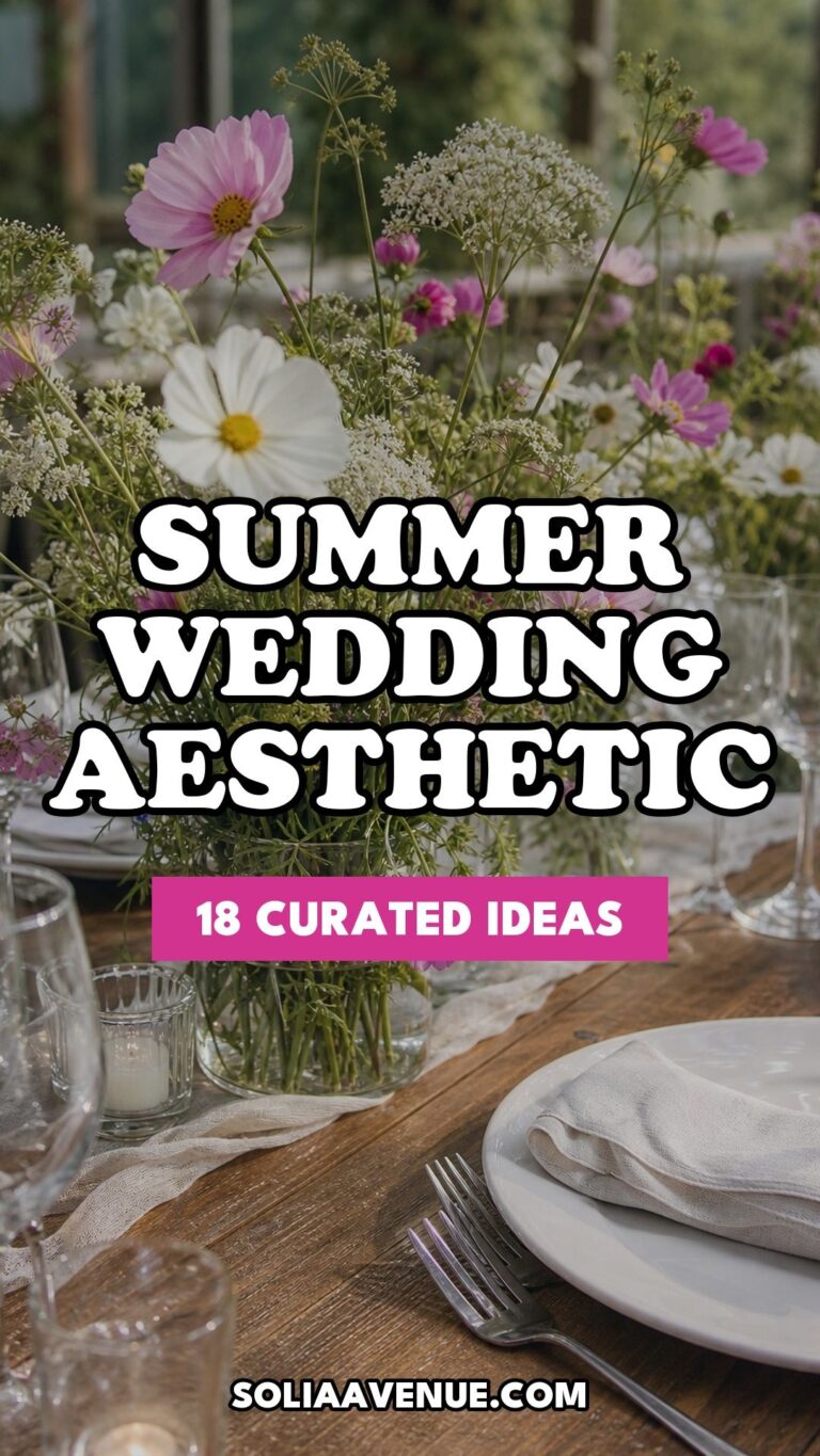 Pinterest pin for Top 18 Summer Wedding Aesthetic Ideas That Look Curated Without Trying from Solia Avenue.