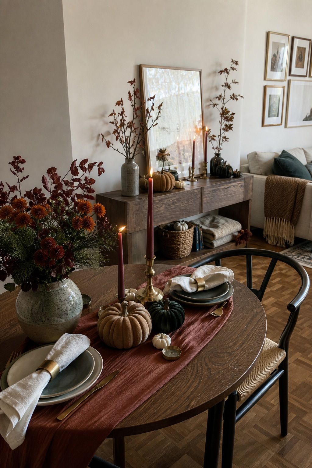 Pick One Color Palette Warm Earth Moody Jewel or Soft Neutral small apartment idea for Top 18 Unique Thanksgiving Decor Ideas for Small Apartments.