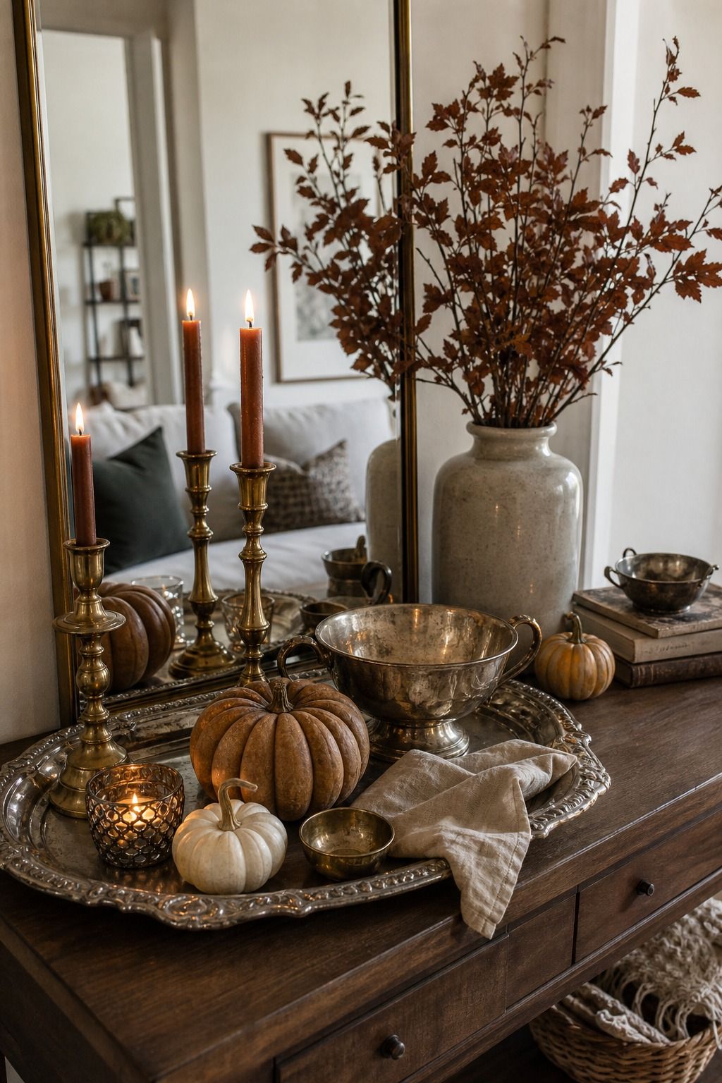 Antique Silver and Brass Mixed Metal Layering small apartment idea for Top 18 Unique Thanksgiving Decor Ideas for Small Apartments.
