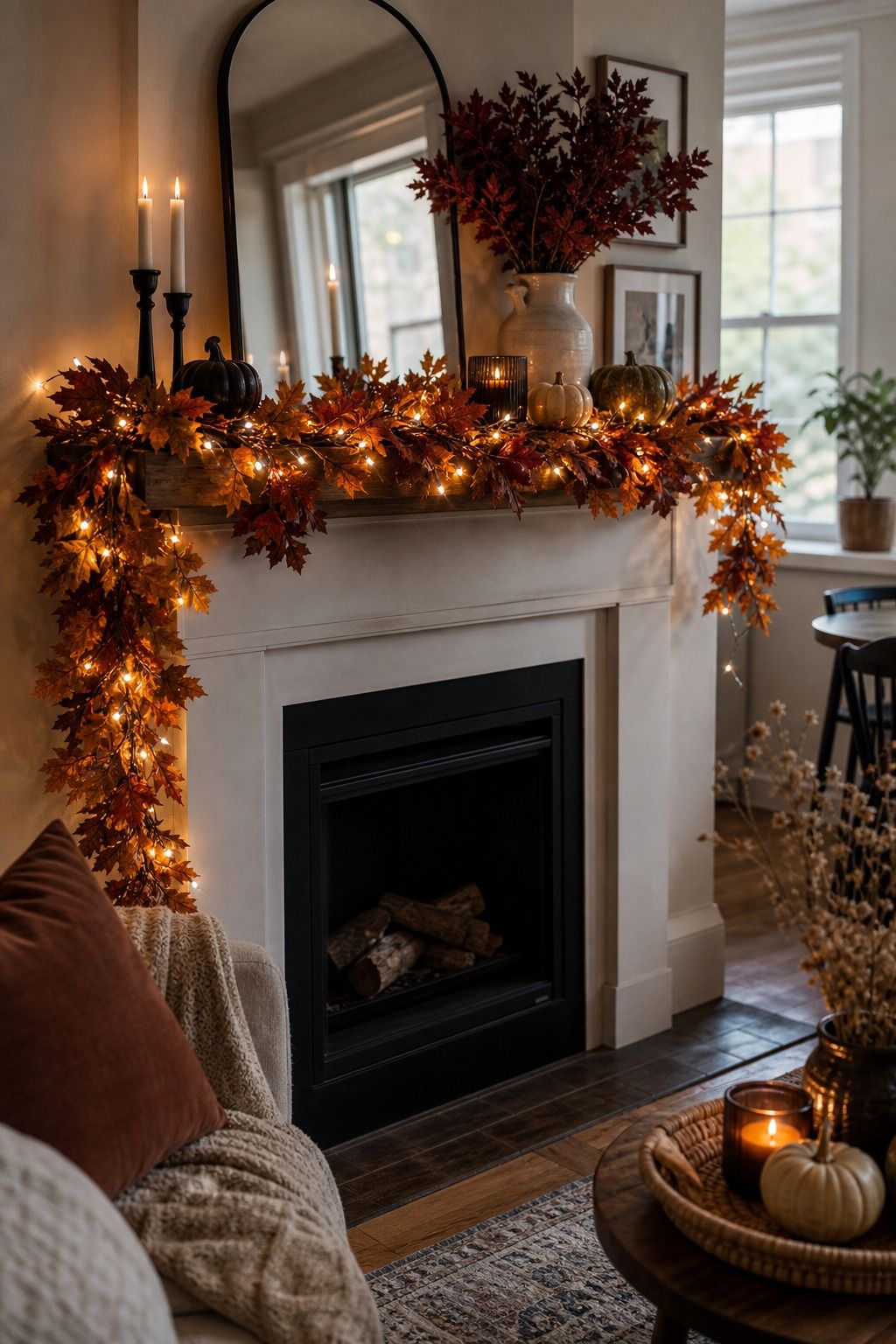 String Lights Layered Through Garland small apartment idea for Top 18 Unique Thanksgiving Decor Ideas for Small Apartments.