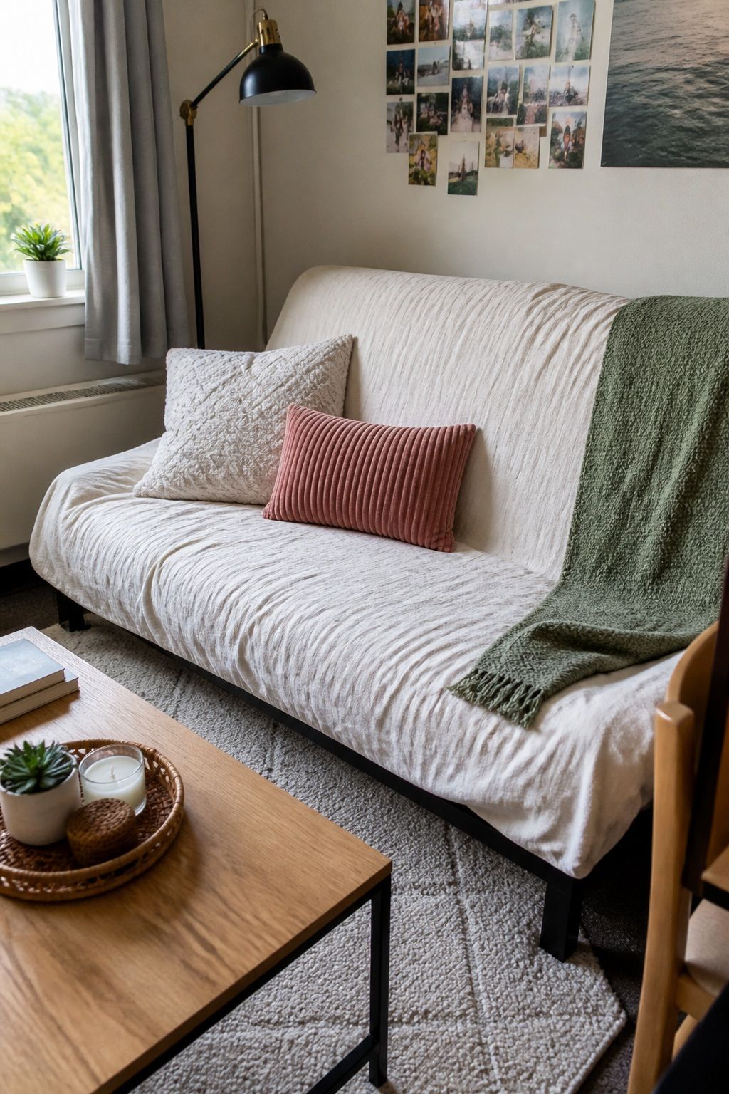 Slipcover or Refresh the Provided Furniture small apartment idea for Top 19 Best College Dorm Living Room Ideas on a Budget.