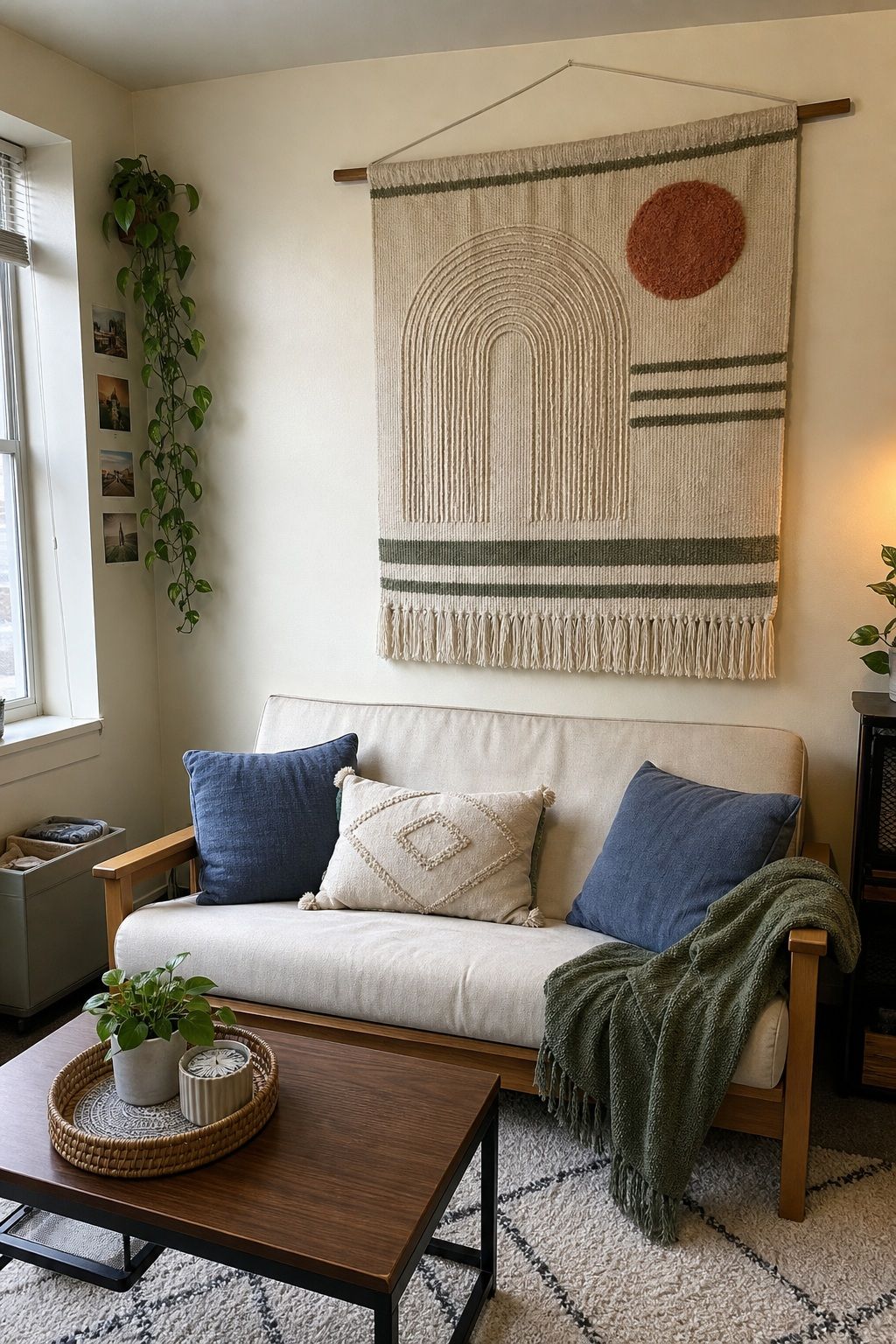 Add a Wall Hanging or Large Fabric Piece small apartment idea for Top 19 Best College Dorm Living Room Ideas on a Budget.