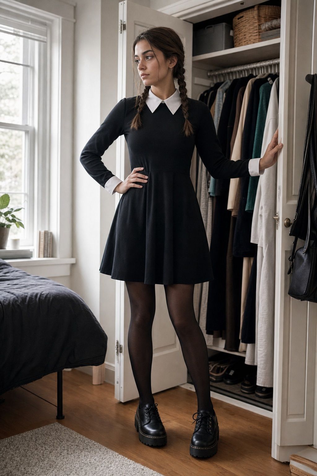 A Wednesday Addams Look small apartment idea for Top 19 College Halloween Costume Ideas That Are Cheap and Easy.