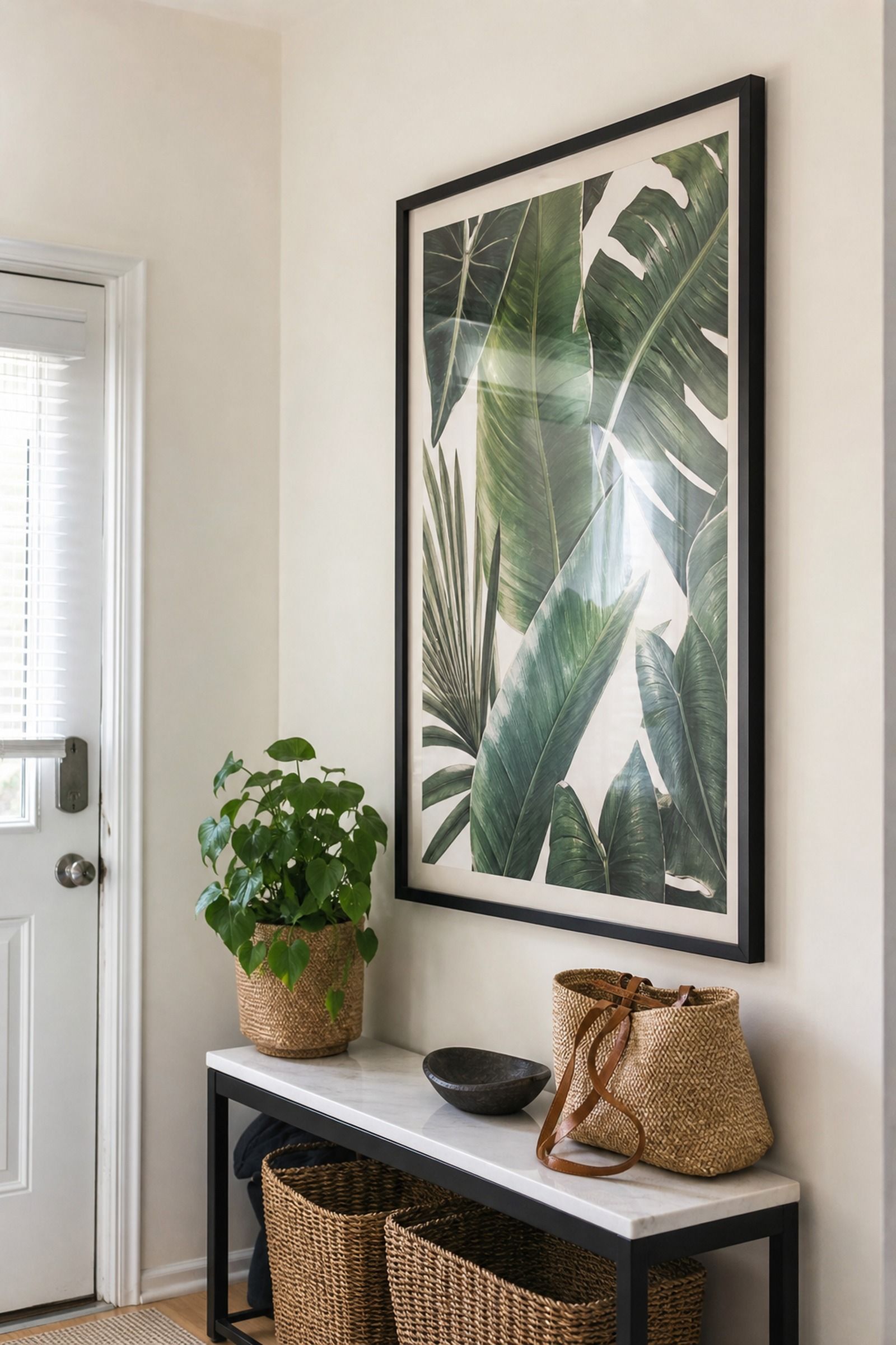 Large Statement Botanical Print small apartment idea for Top 18 Entryway Summer Decor Ideas for Apartments.