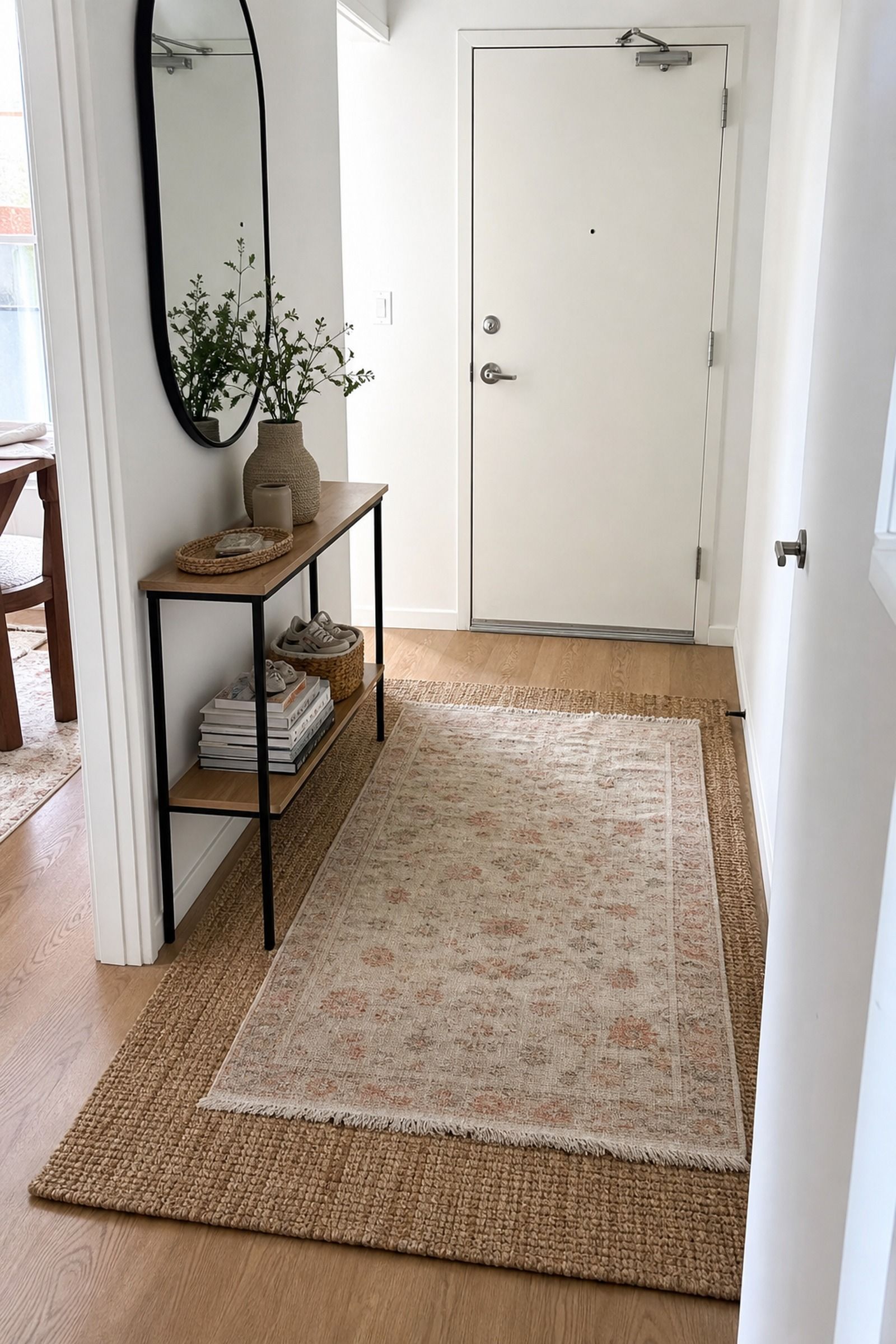 Layered Rug Style small apartment idea for Top 18 Entryway Summer Decor Ideas for Apartments.