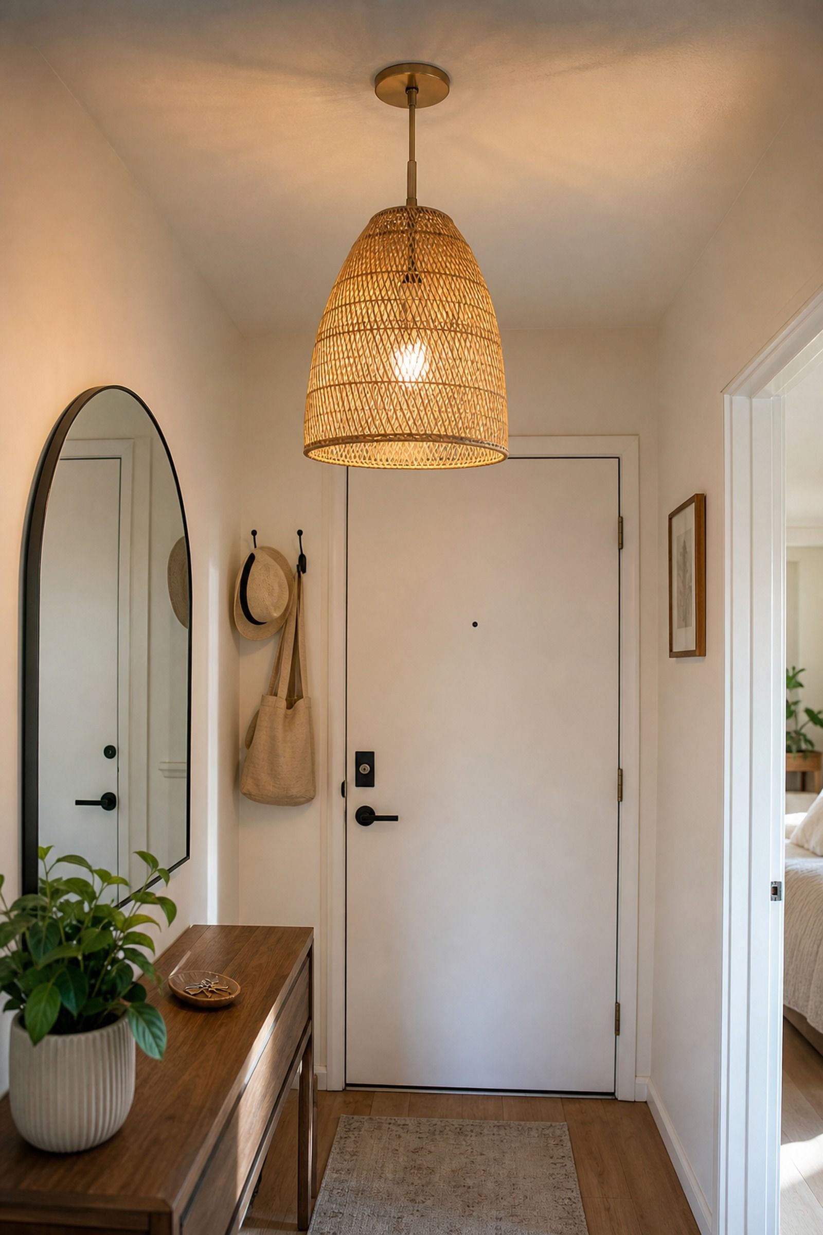 Brass or Rattan Pendant Light small apartment idea for Top 18 Entryway Summer Decor Ideas for Apartments.