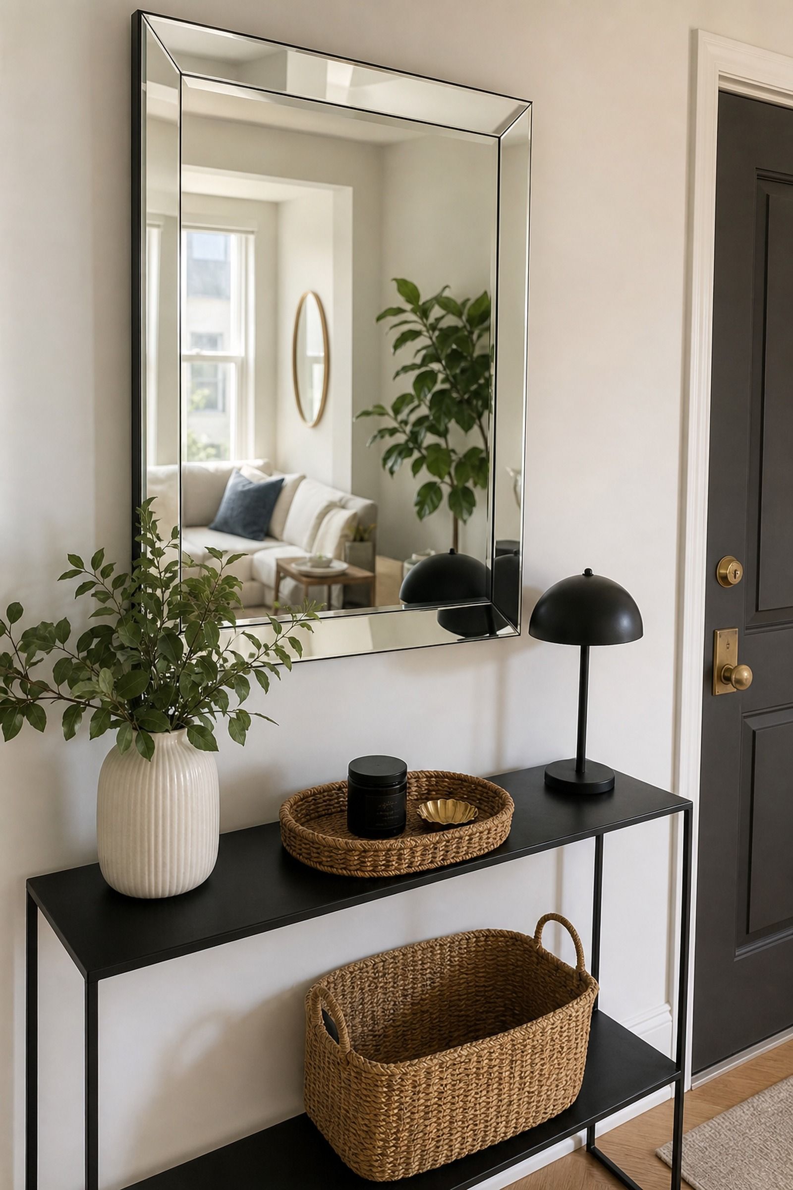 Mirror with Beveled Edge small apartment idea for Top 18 Entryway Summer Decor Ideas for Apartments.