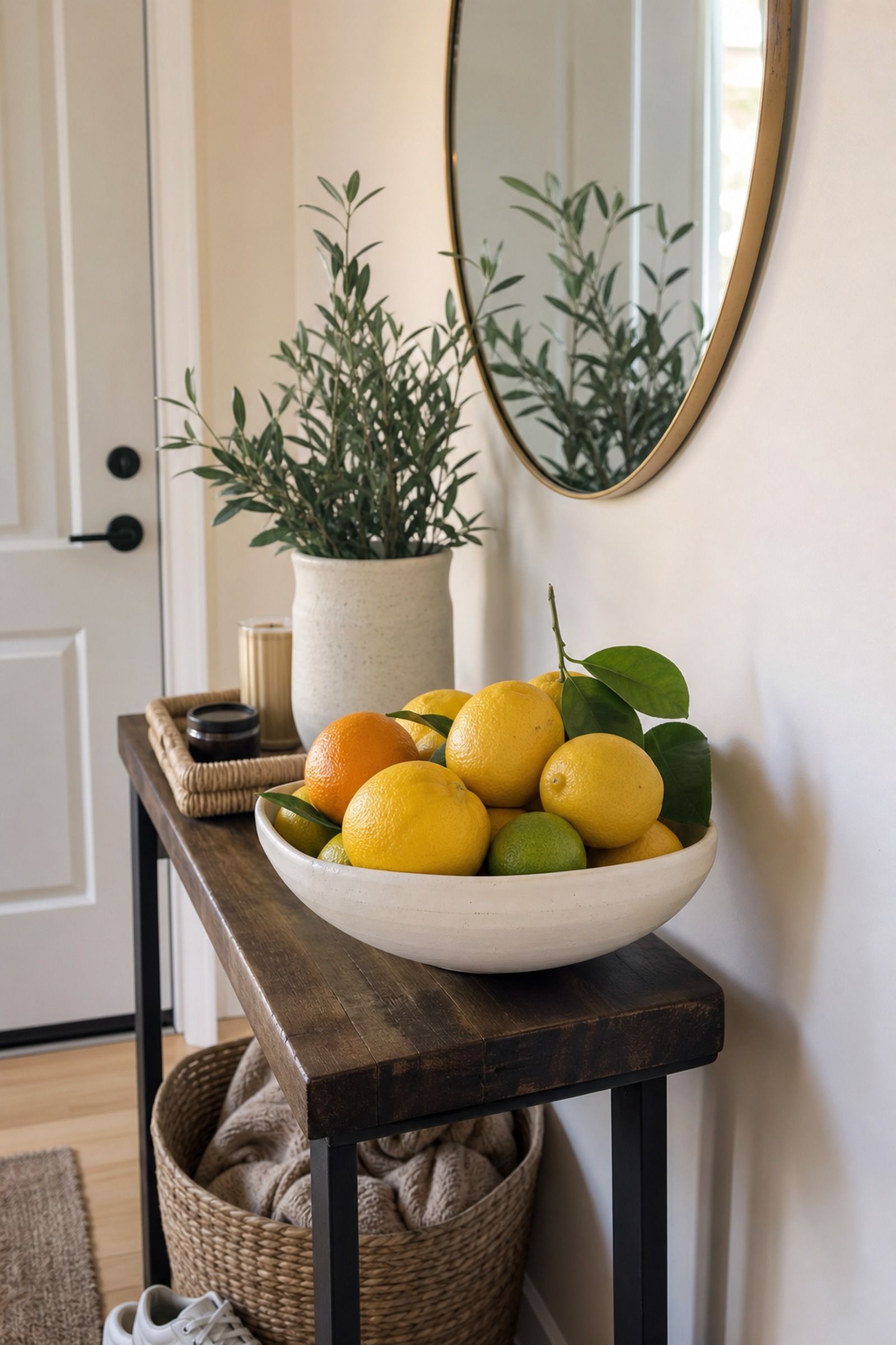Lemon or Citrus Bowl Centerpiece small apartment idea for Top 18 Entryway Summer Decor Ideas for Apartments.