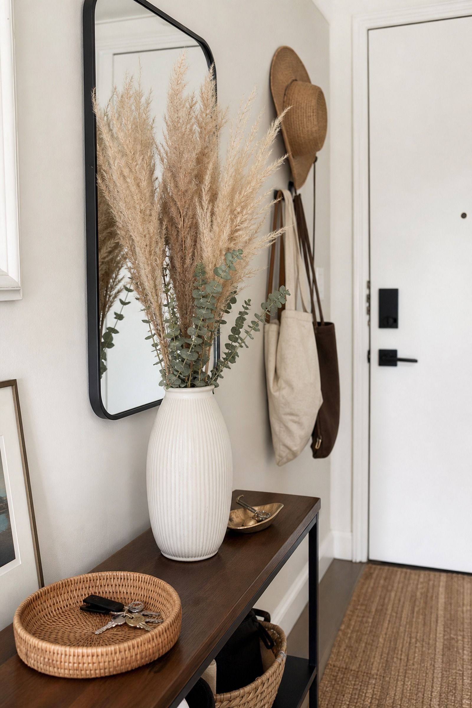 Dried Pampas or Eucalyptus Vase small apartment idea for Top 18 Entryway Summer Decor Ideas for Apartments.