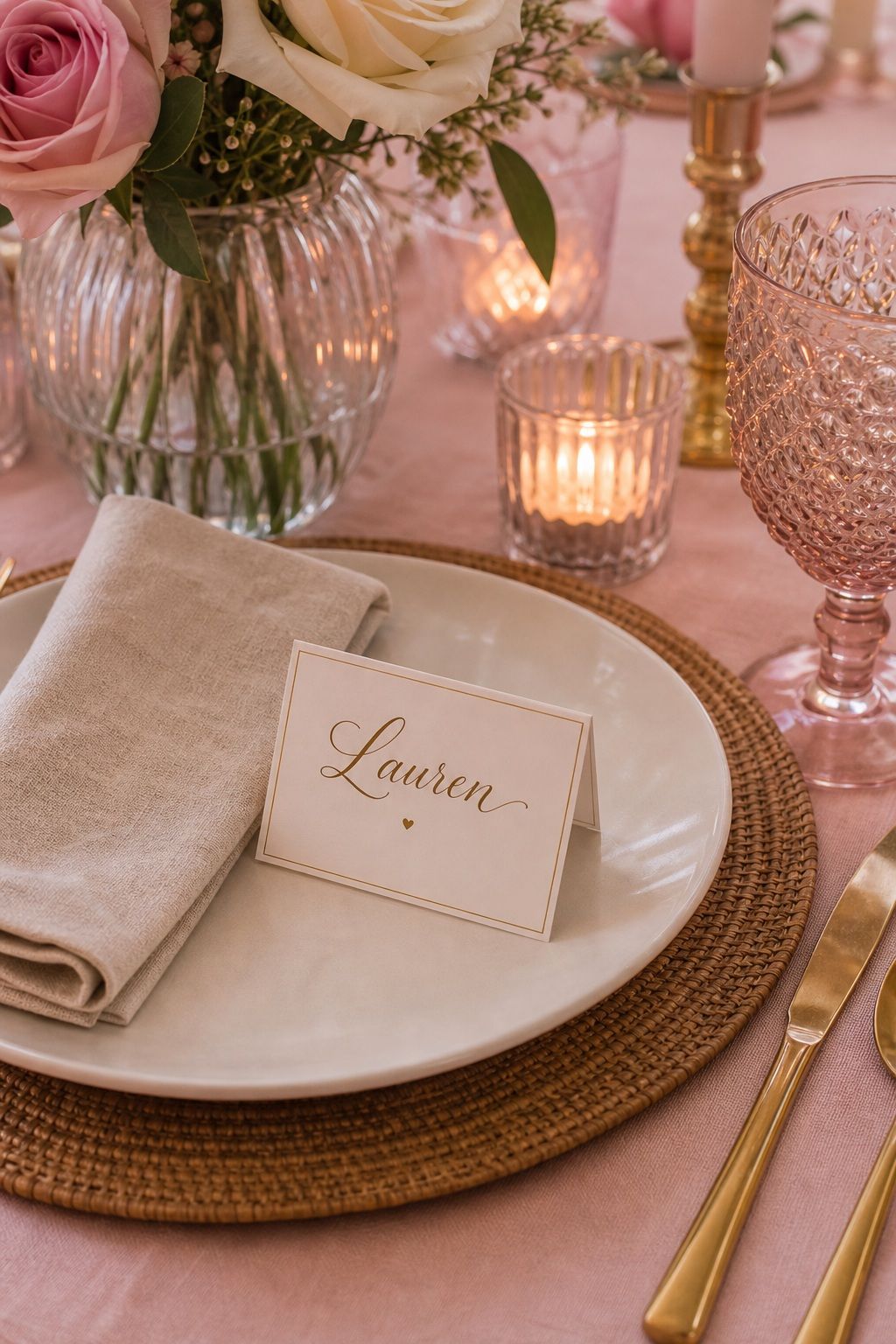 Personalized Place Cards in Calligraphy small apartment idea for Top 17 Galentine’s Party Table Decor That Sets the Mood for Small Apartments.