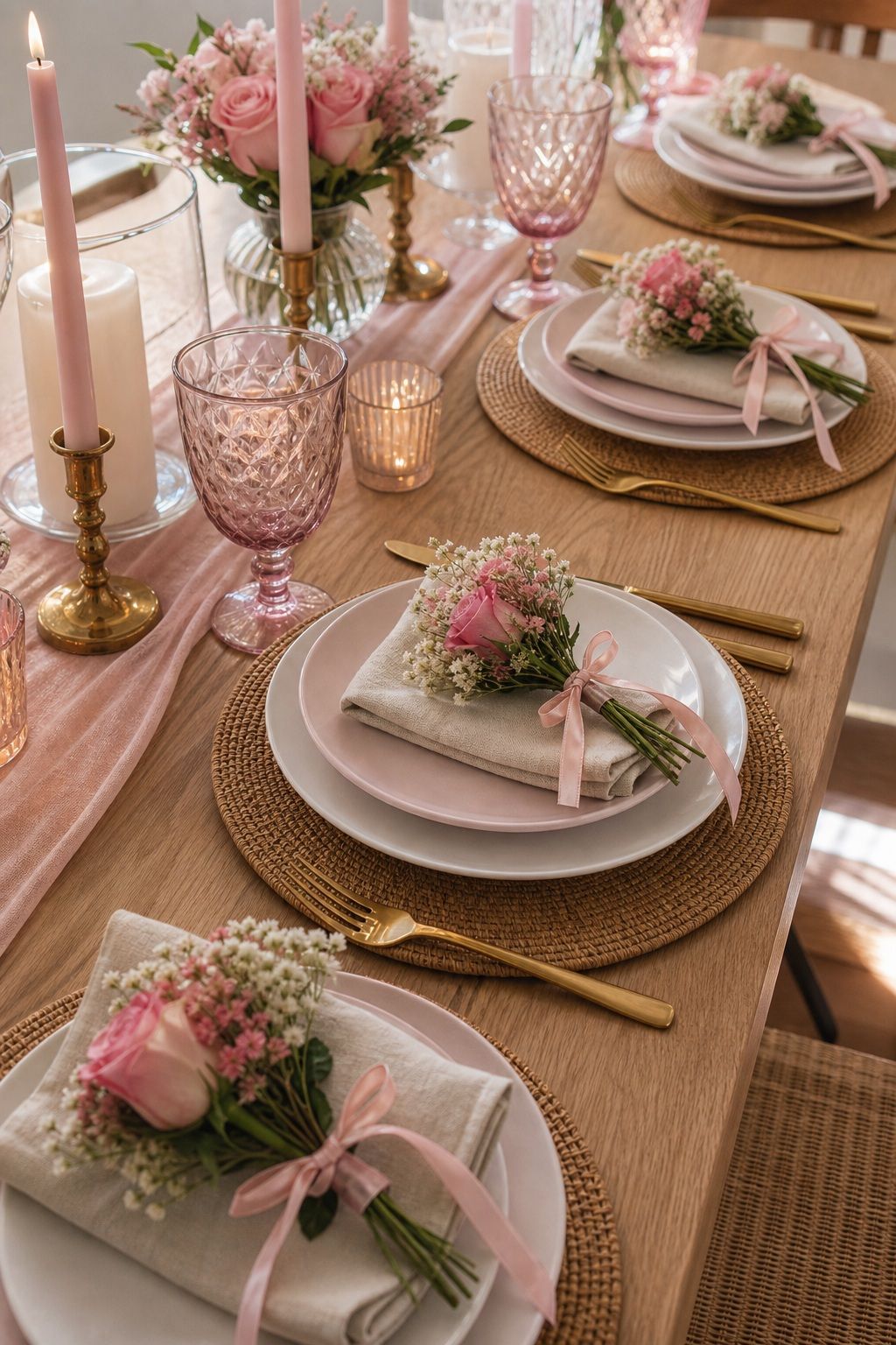 Mini Bouquet Favors for Each Guest small apartment idea for Top 17 Galentine’s Party Table Decor That Sets the Mood for Small Apartments.