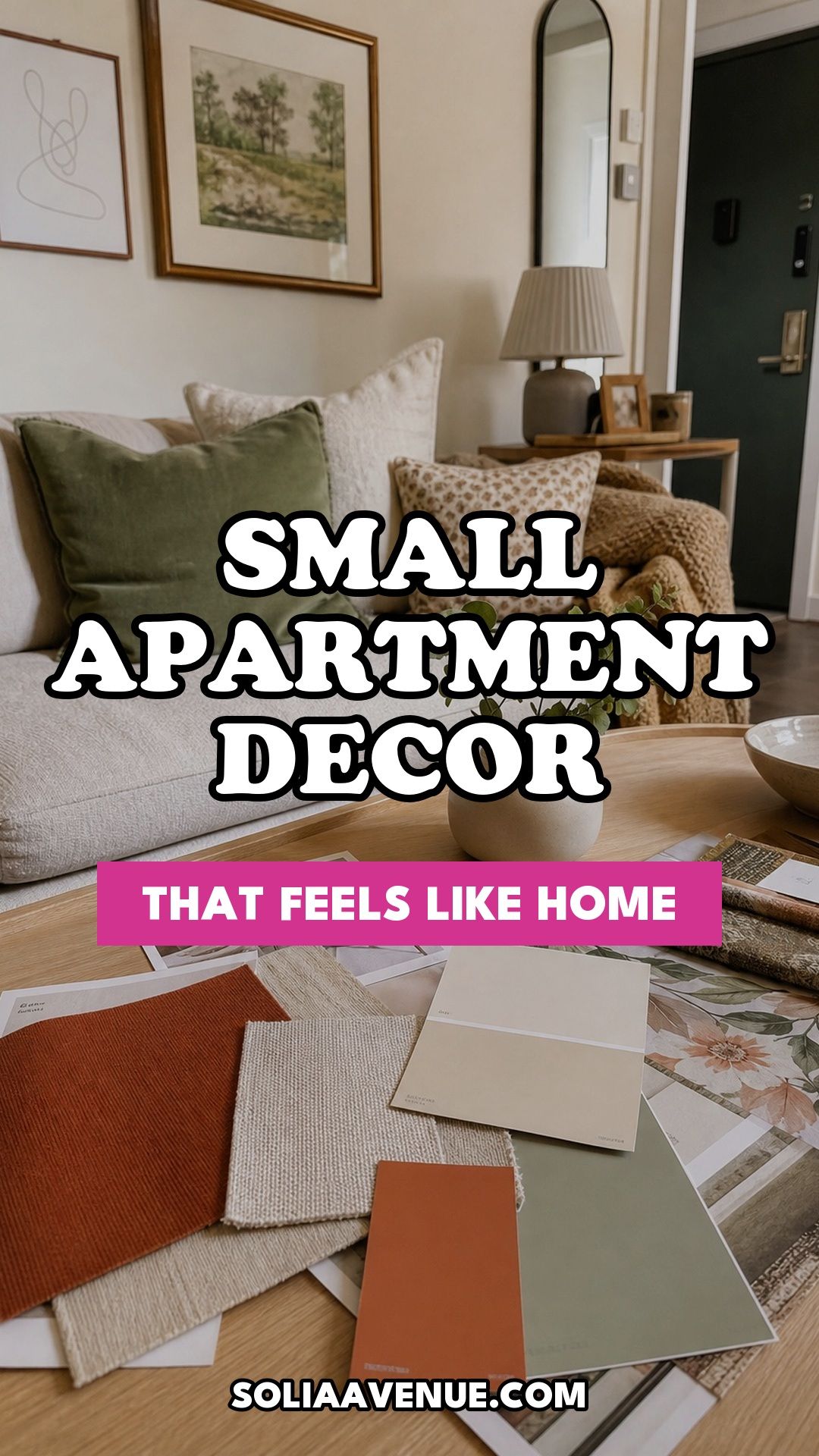 Pinterest pin for How to Decorate a Small Apartment That Actually Feels Like Home from Solia Avenue.