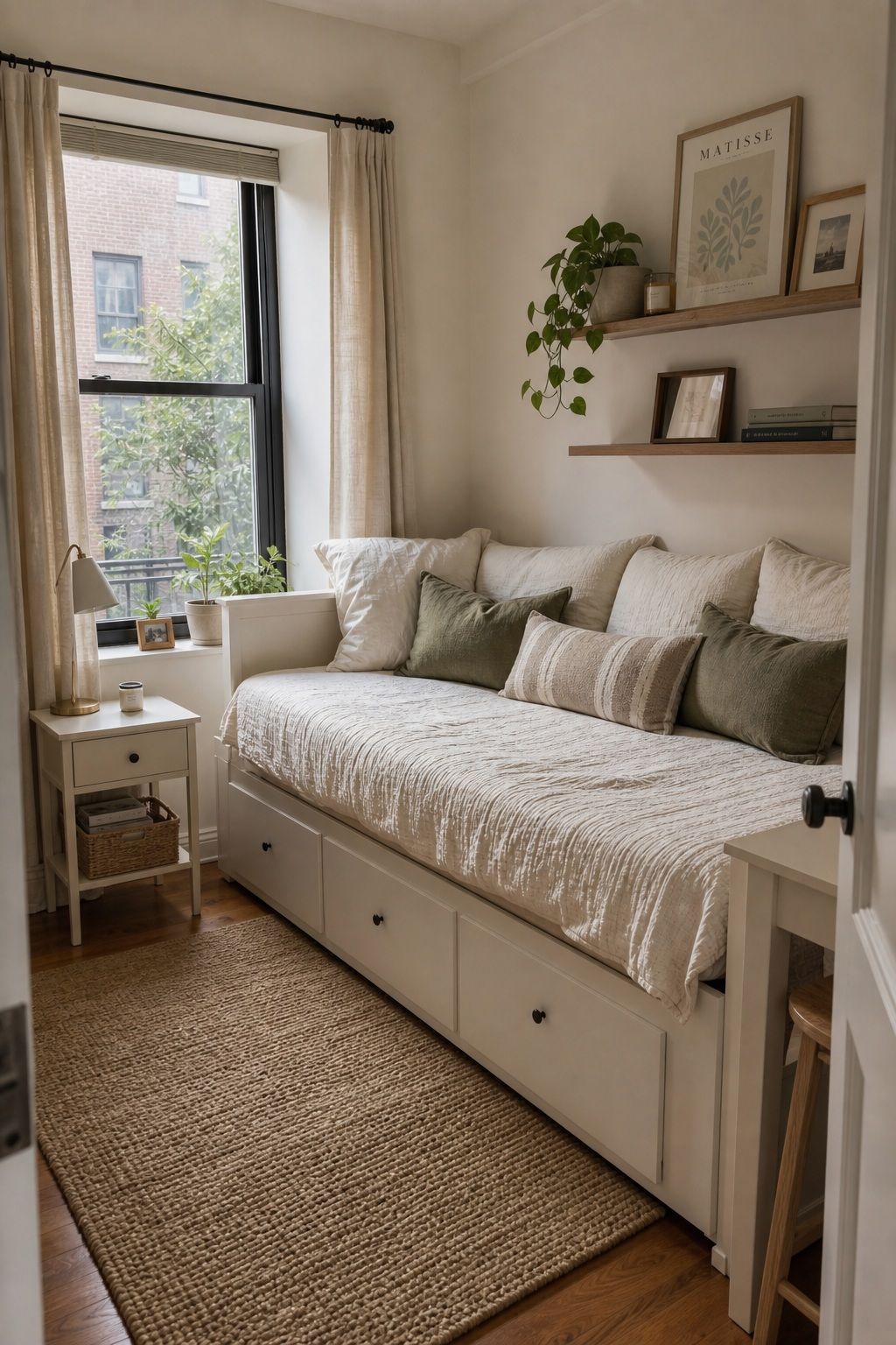 Daybed or Multifunctional Bed Frame small apartment idea for Top 18 Small Apartment Bedroom Ideas for a Space That Actually Feels Big.
