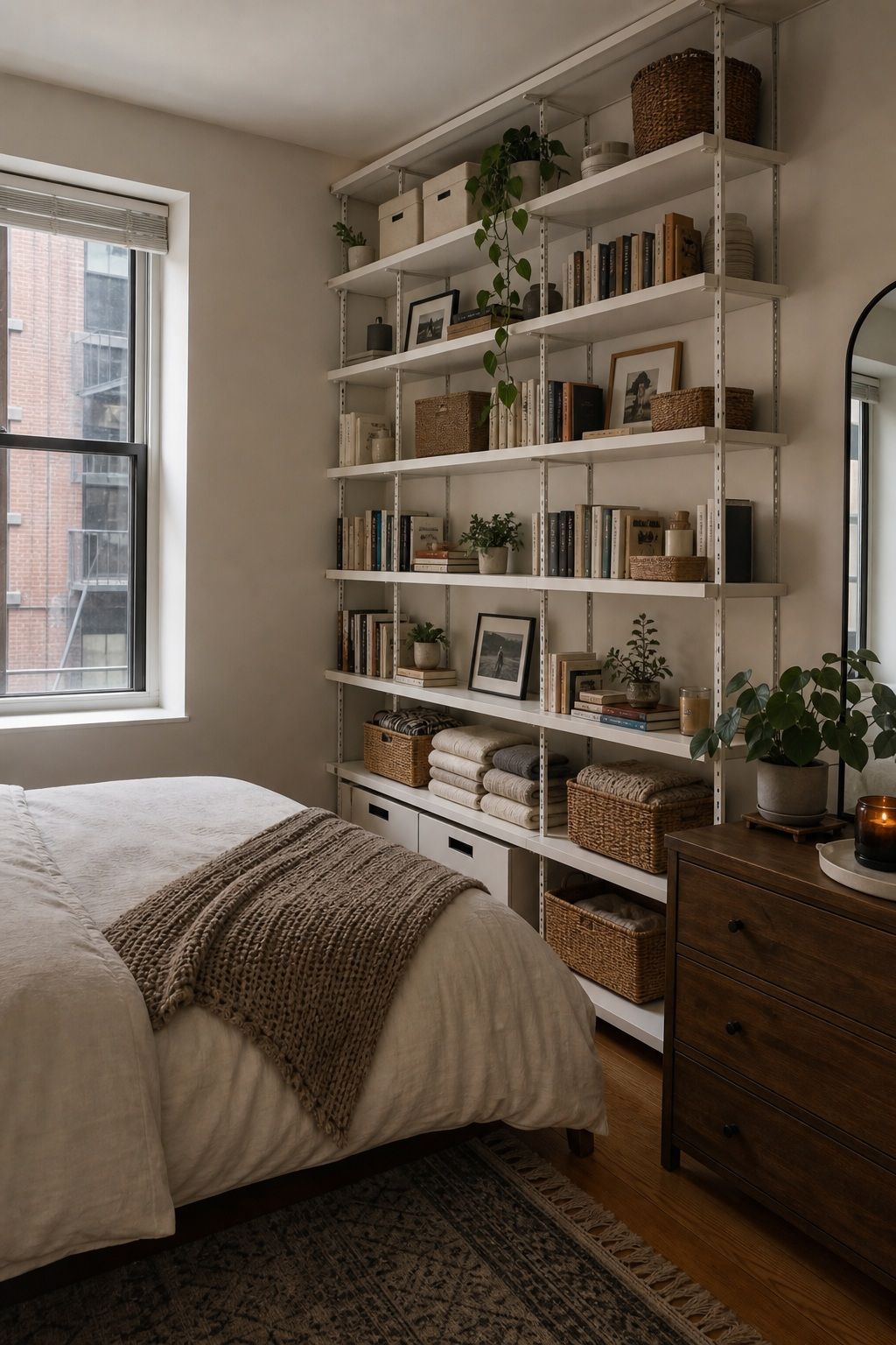 Shelving All the Way to the Ceiling small apartment idea for Top 18 Small Apartment Bedroom Ideas for a Space That Actually Feels Big.