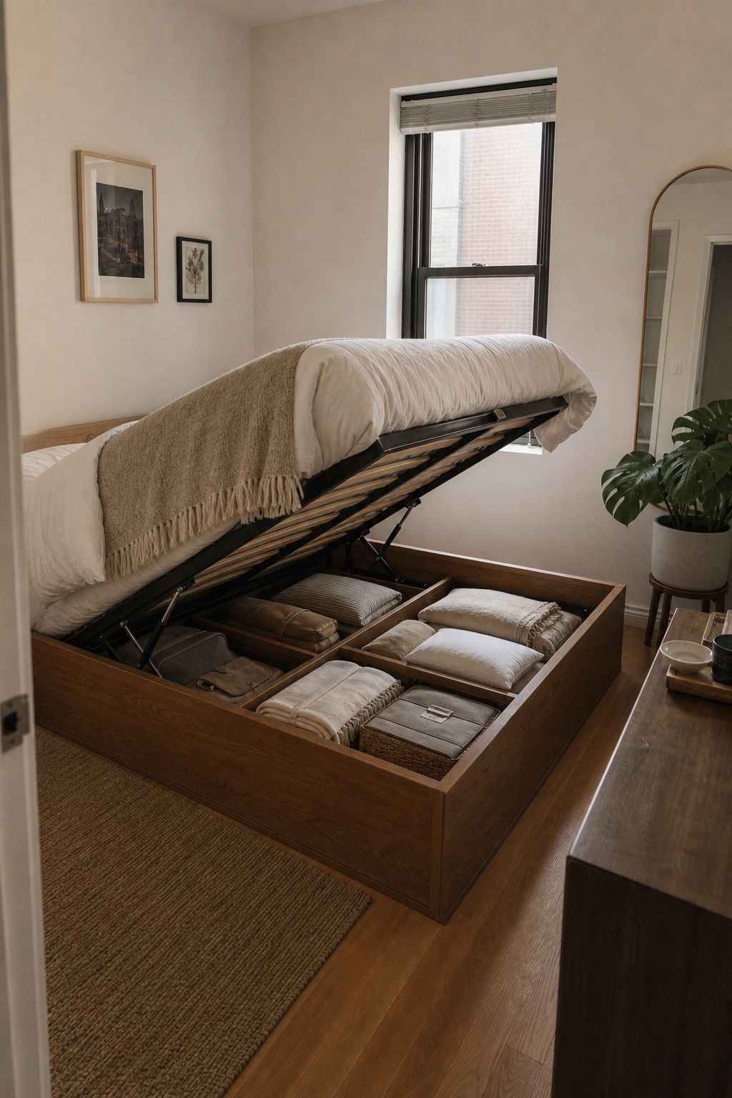 Bed with Lift-Up Storage small apartment idea for Top 18 Small Apartment Bedroom Ideas for a Space That Actually Feels Big.