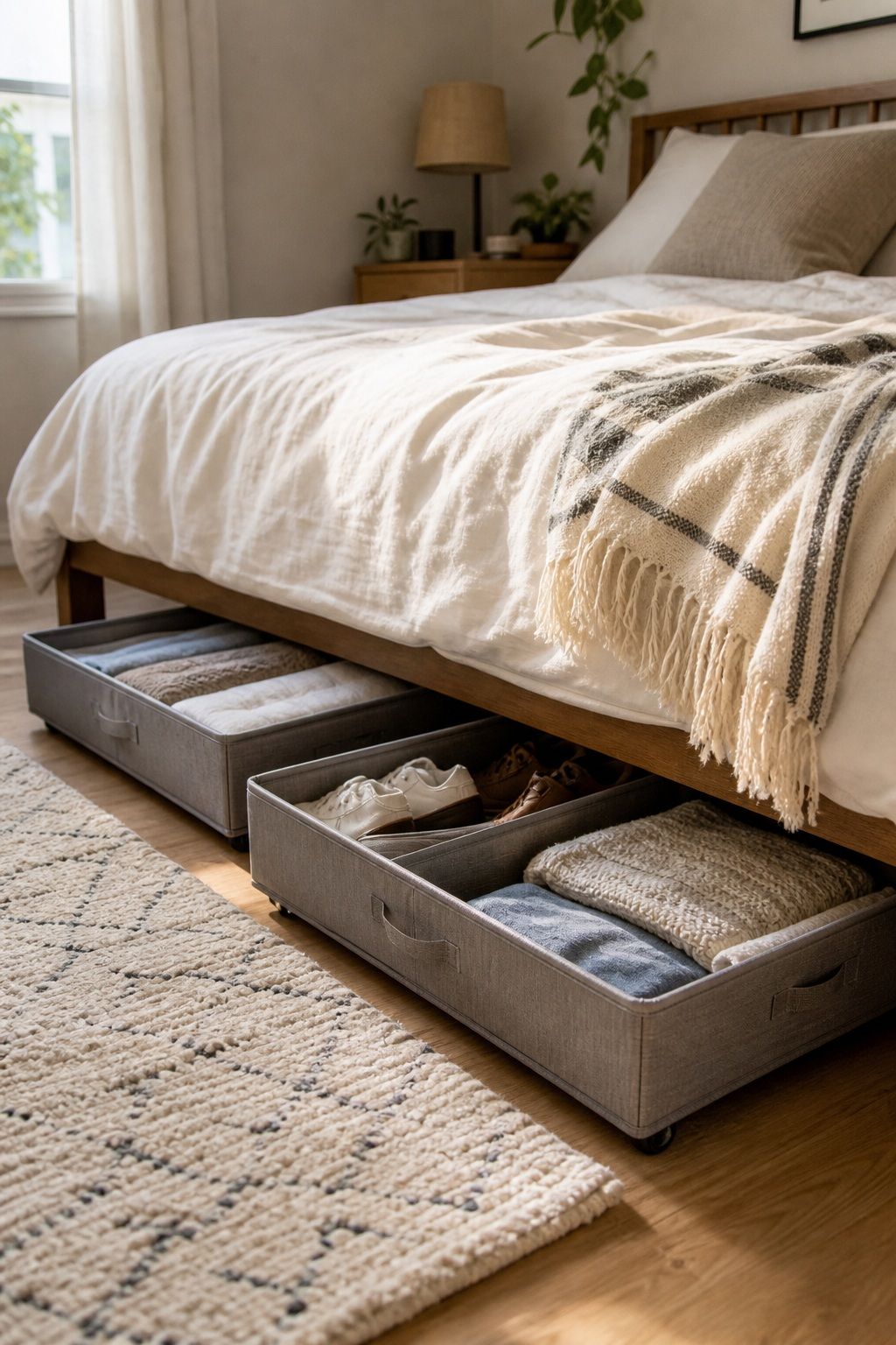 Flat Storage Bins Under the Bed small apartment idea for Top 18 Genius Small Apartment Storage Hacks.