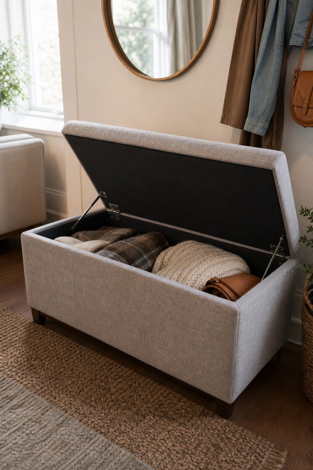 Ottomans and Benches with Interior Storage small apartment idea for Top 18 Genius Small Apartment Storage Hacks.